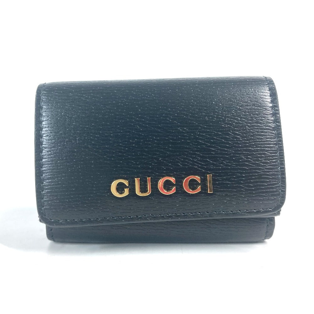 GUCCI Trifold wallet 790100 leather black logo Script Wallet Women Used