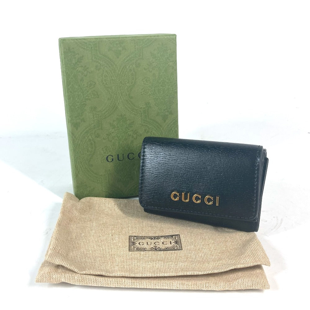 GUCCI Trifold wallet 790100 leather black logo Script Wallet Women Used