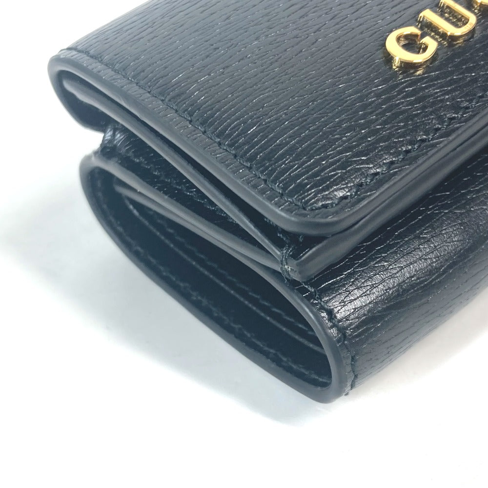 GUCCI Trifold wallet 790100 leather black logo Script Wallet Women Used
