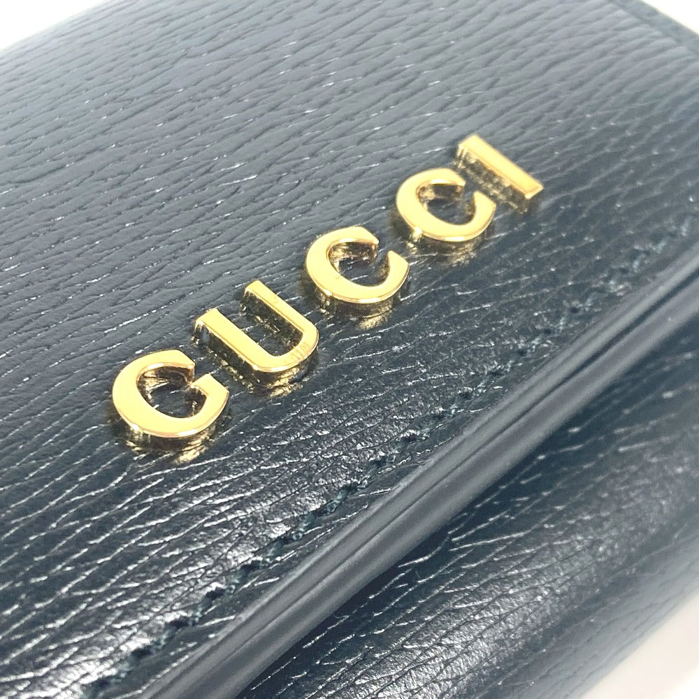 GUCCI Trifold wallet 790100 leather black logo Script Wallet Women Used