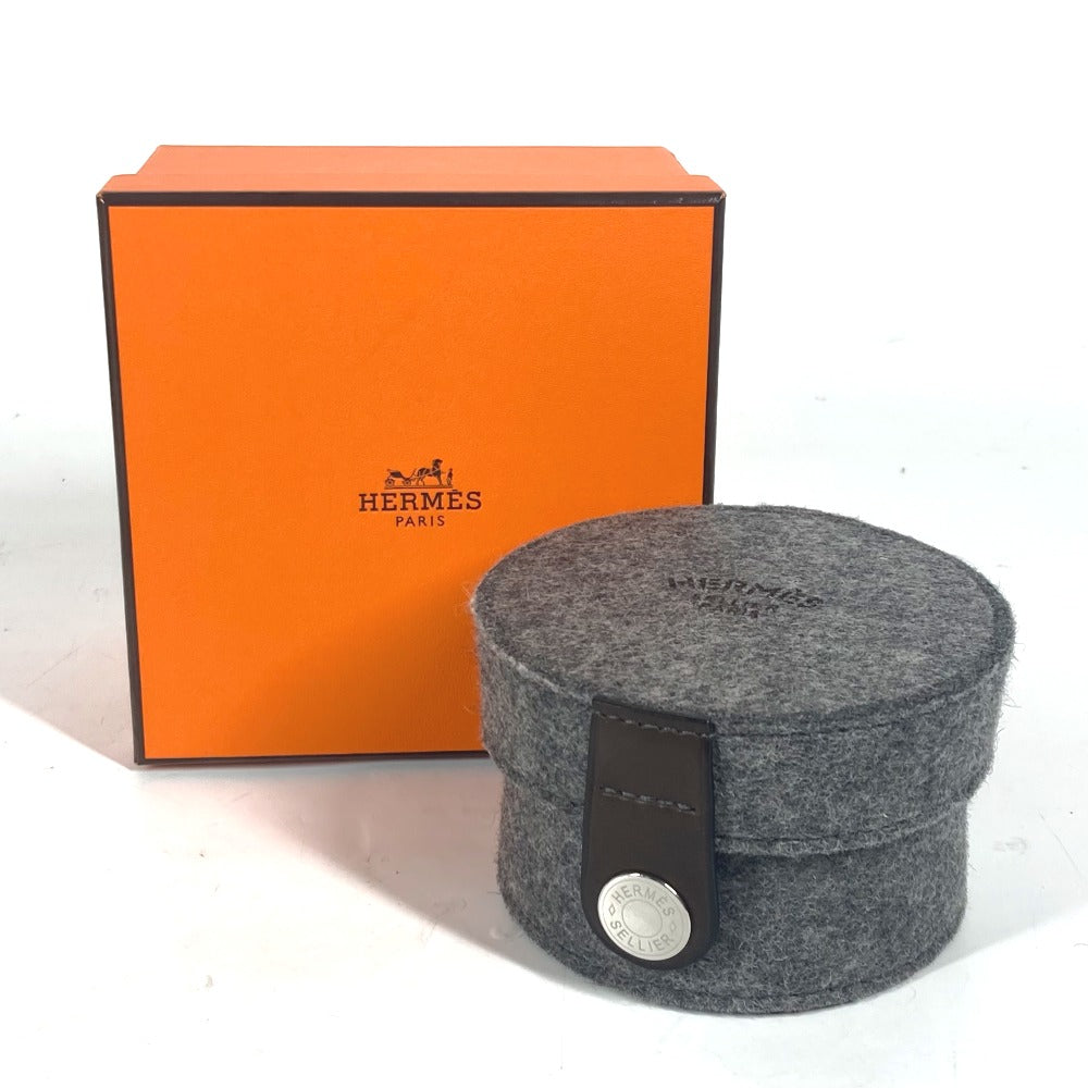 HERMES Pouch felt gray Pouch Round Accessory Box logo sugar box