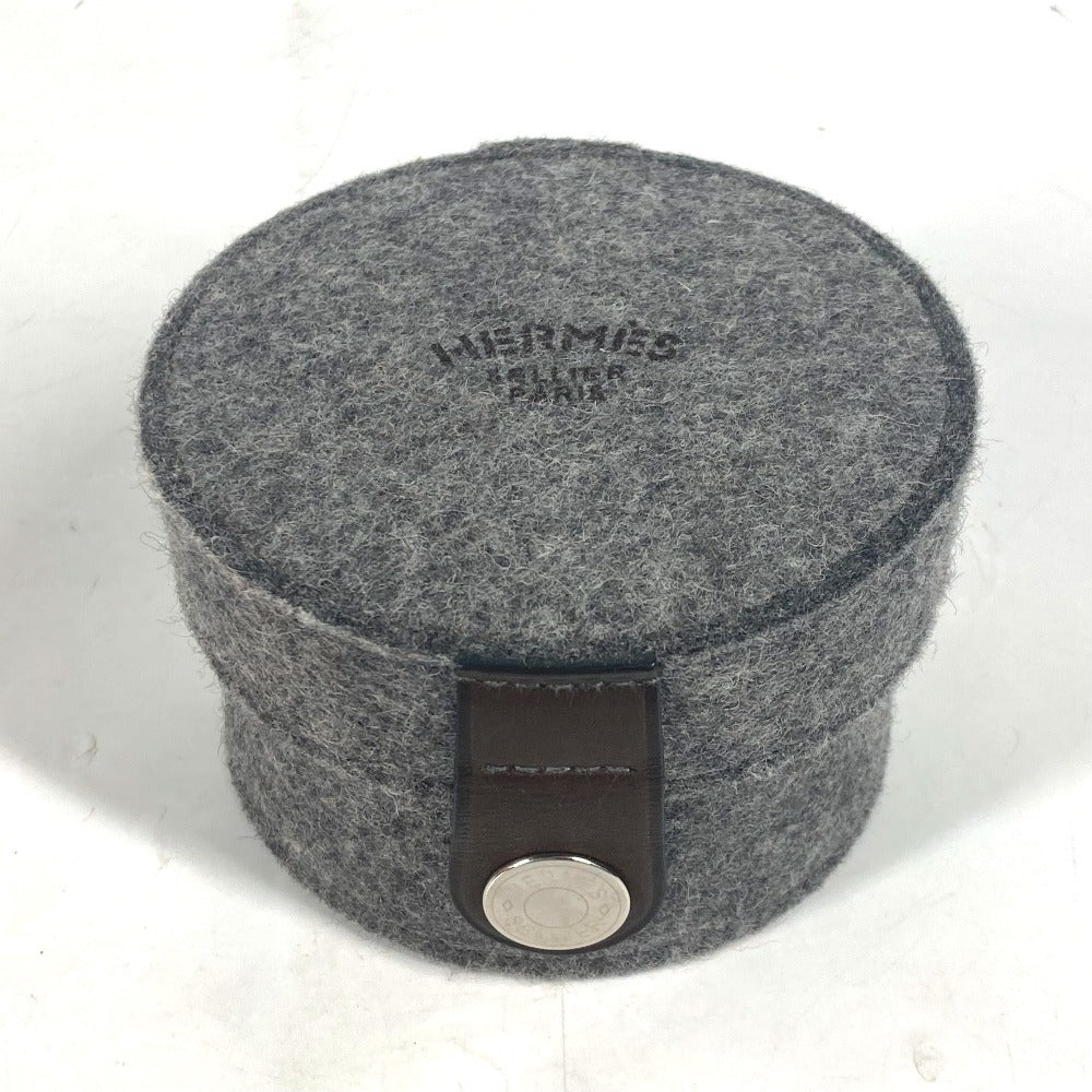 HERMES Pouch felt gray Pouch Round Accessory Box logo sugar box