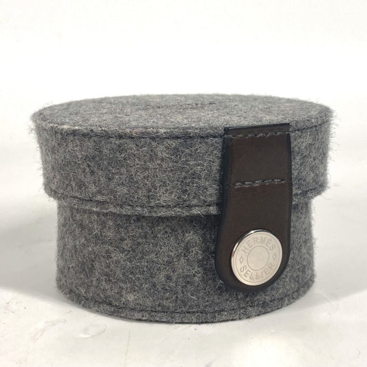 HERMES Pouch felt gray Pouch Round Accessory Box logo sugar box