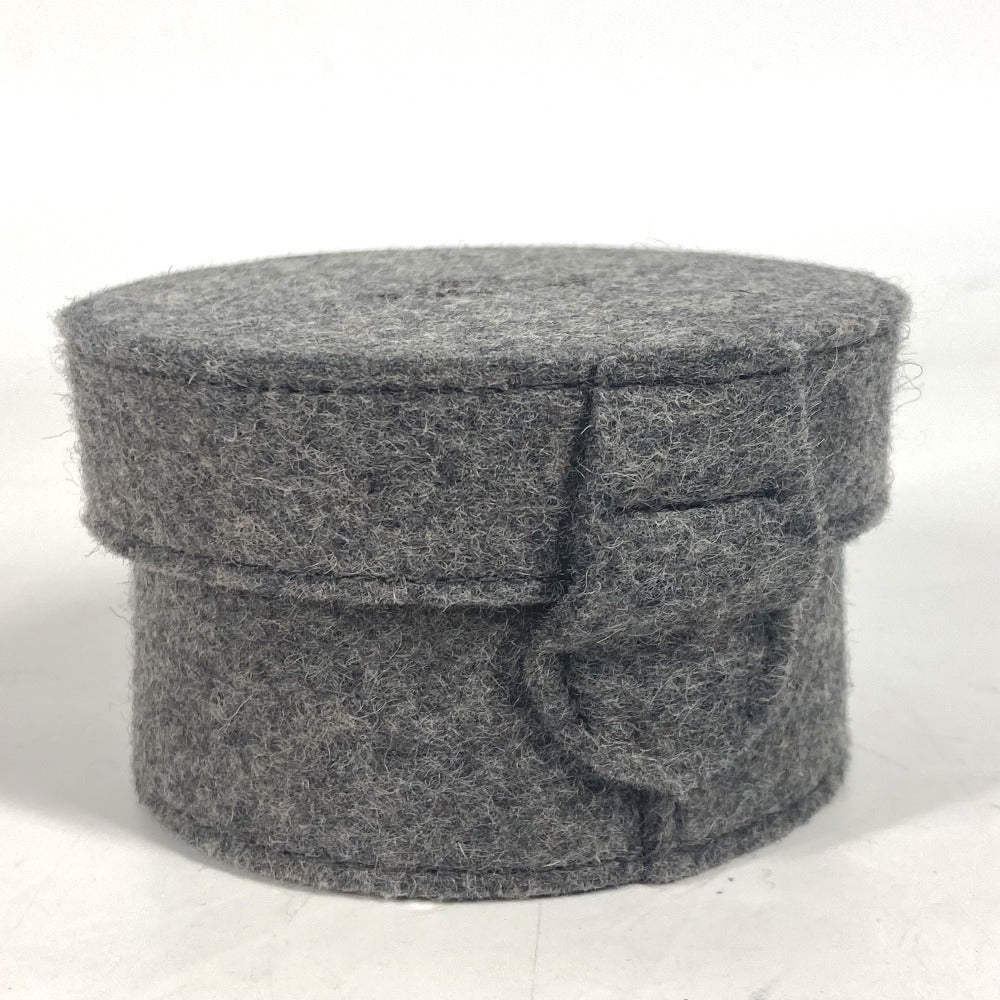 HERMES Pouch felt gray Pouch Round Accessory Box logo sugar box