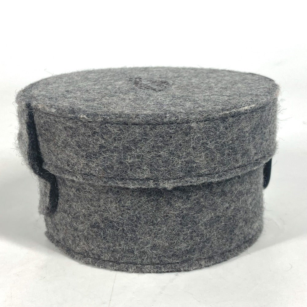 HERMES Pouch felt gray Pouch Round Accessory Box logo sugar box
