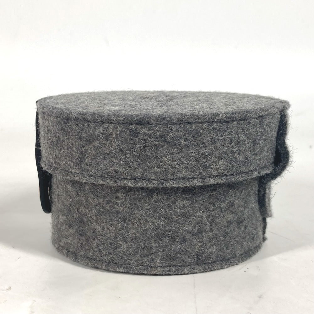 HERMES Pouch felt gray Pouch Round Accessory Box logo sugar box