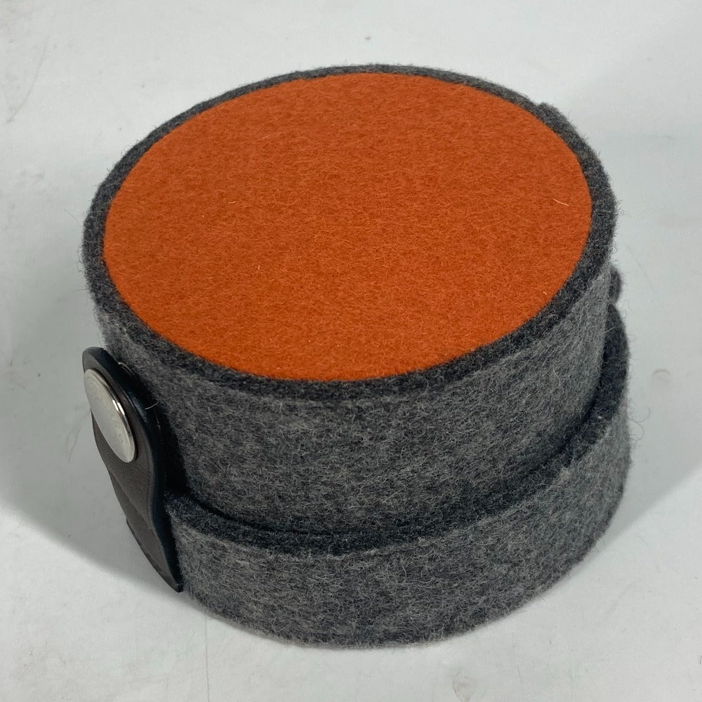 HERMES Pouch felt gray Pouch Round Accessory Box logo sugar box
