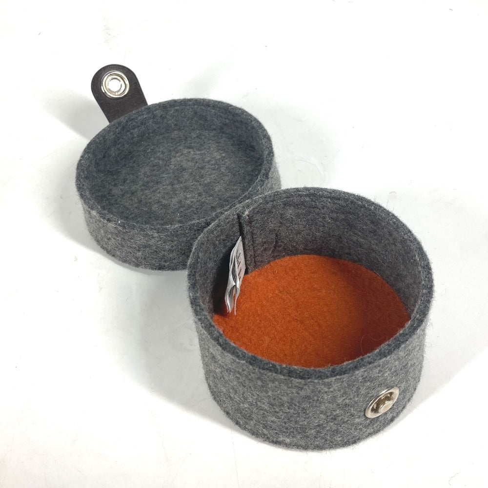 HERMES Pouch felt gray Pouch Round Accessory Box logo sugar box