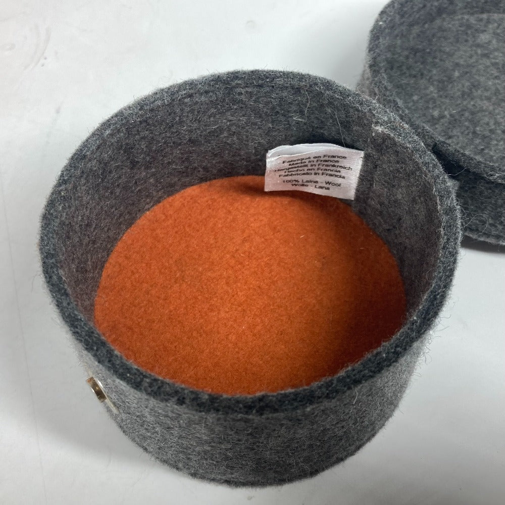 HERMES Pouch felt gray Pouch Round Accessory Box logo sugar box