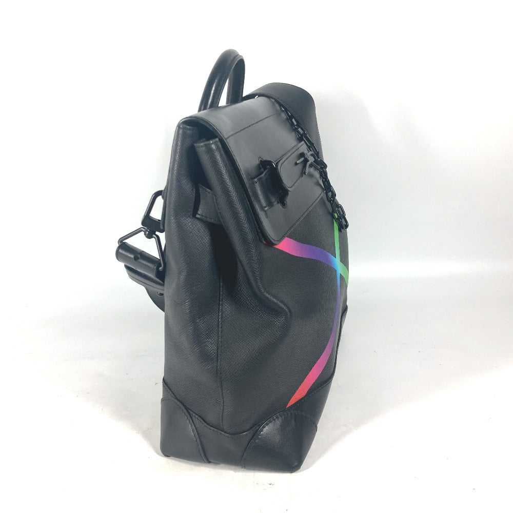 LOUIS VUITTON Handbag M30339 Taiga Leather black Taiga rainbow Steamer PM mens Used