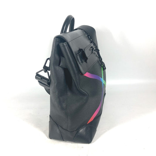 LOUIS VUITTON Handbag M30339 Taiga Leather black Taiga rainbow Steamer PM mens Used