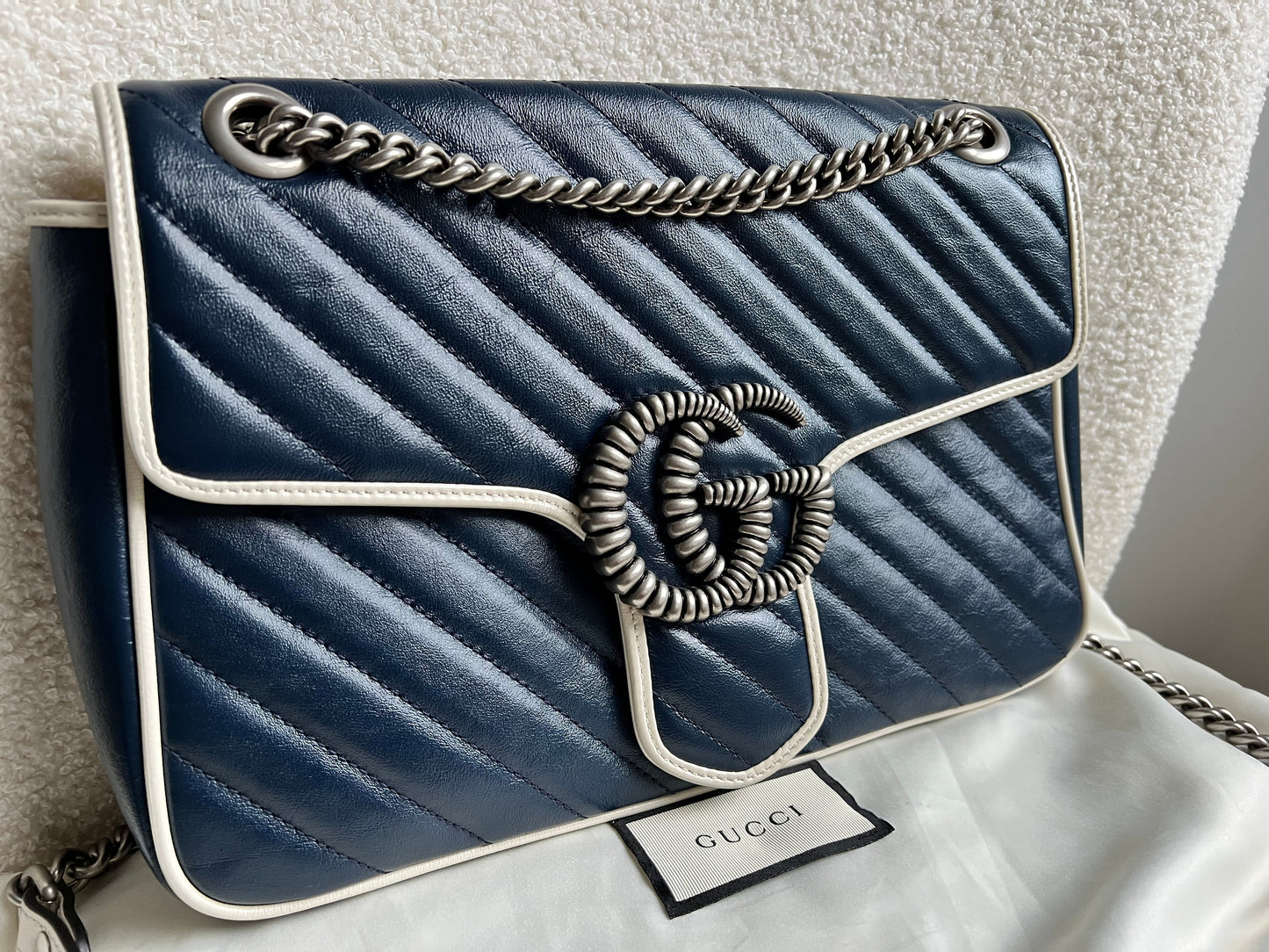 Gucci GG Navy and White Torchon Marmont Medium Shoulder Bag (RRP £2000)