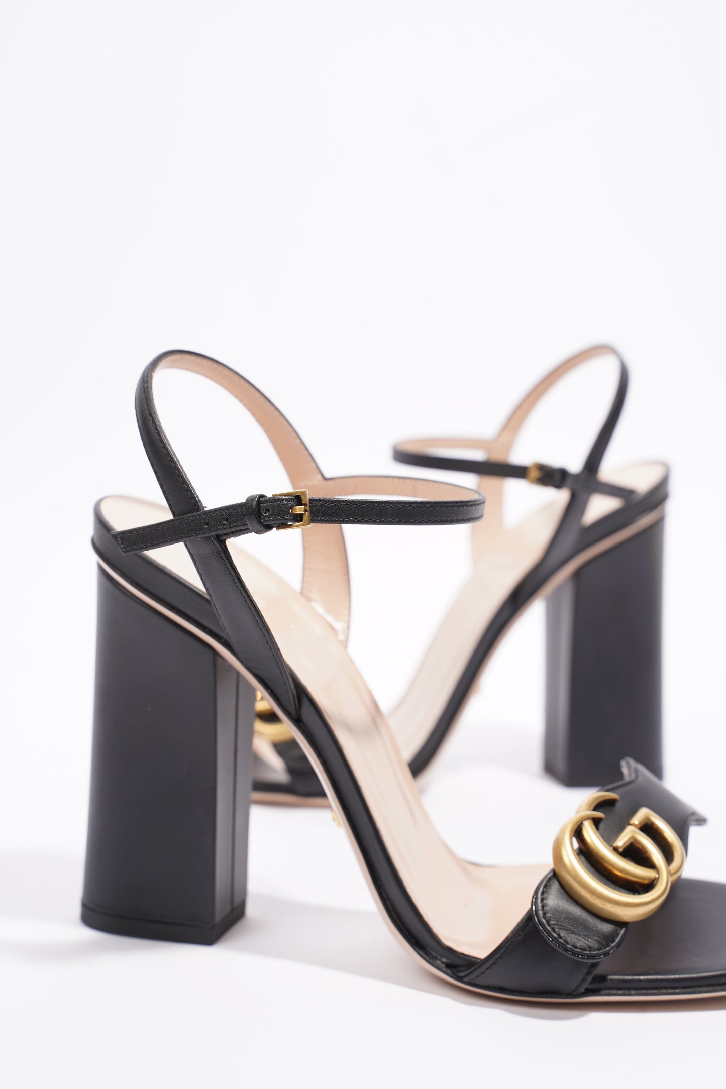 Gucci Marmont Sandal 105 Black / Beige Leather EU 38 UK 5