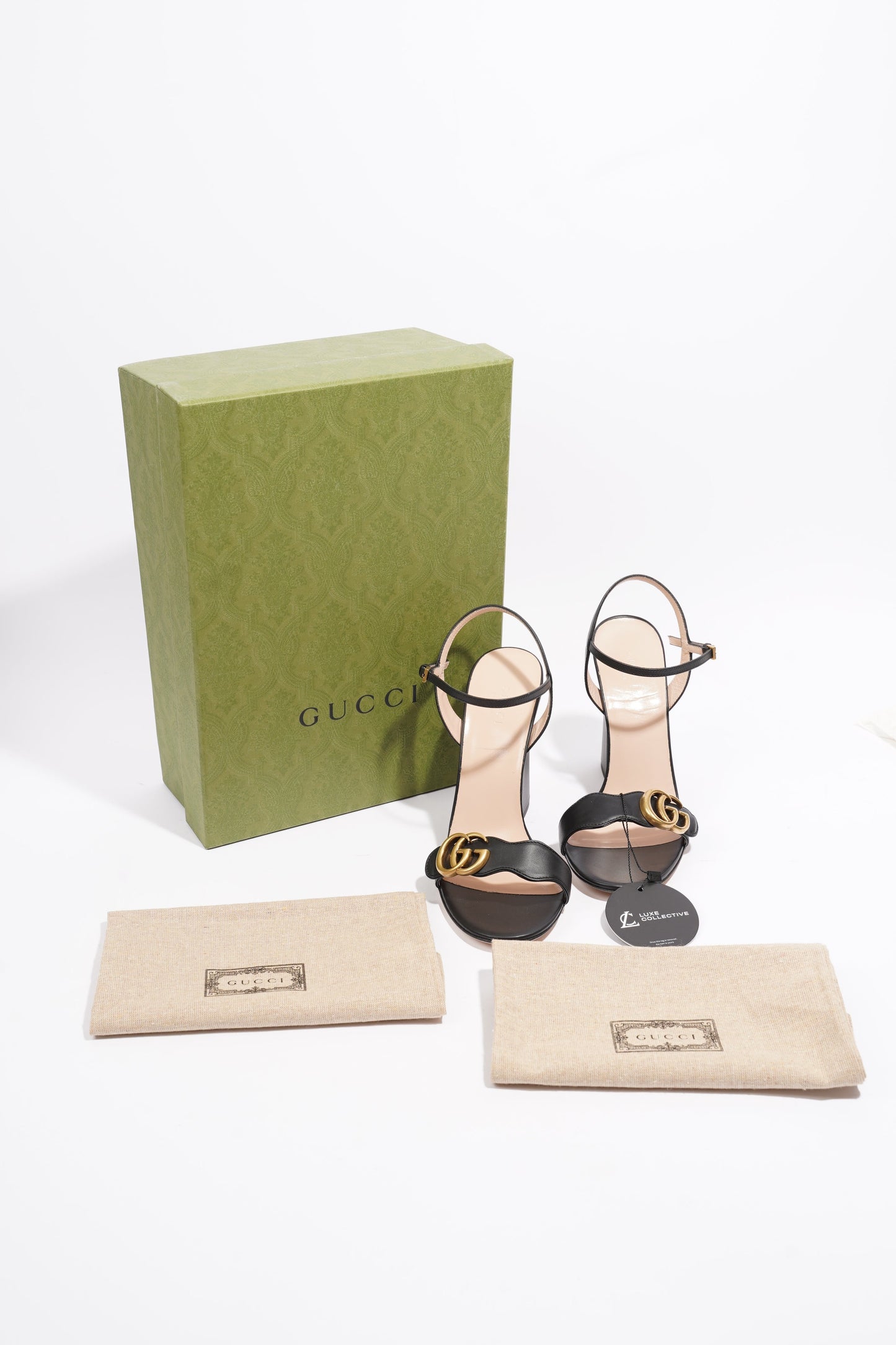Gucci Marmont Sandal 105 Black / Beige Leather EU 38 UK 5