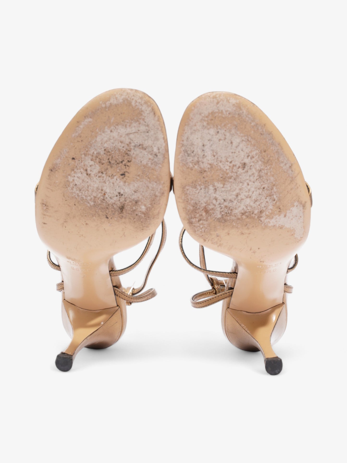 Gucci GG Logo Strappy Open Toe 80mm Gold Leather EU 38.5 UK 5.5