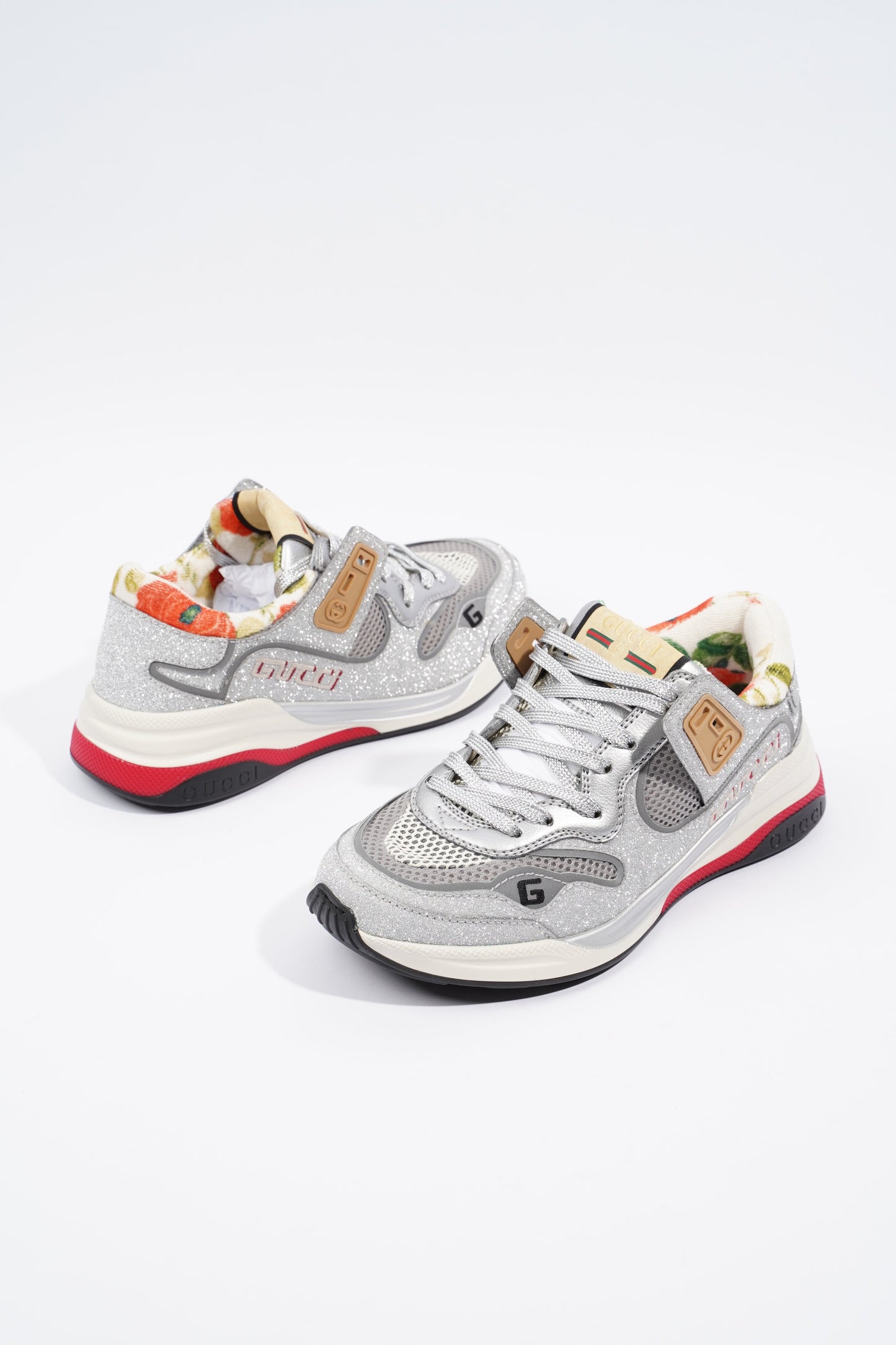 Gucci Ultraspace Silver Glitter / White / Red Glitter EU 36.5 UK 3.5
