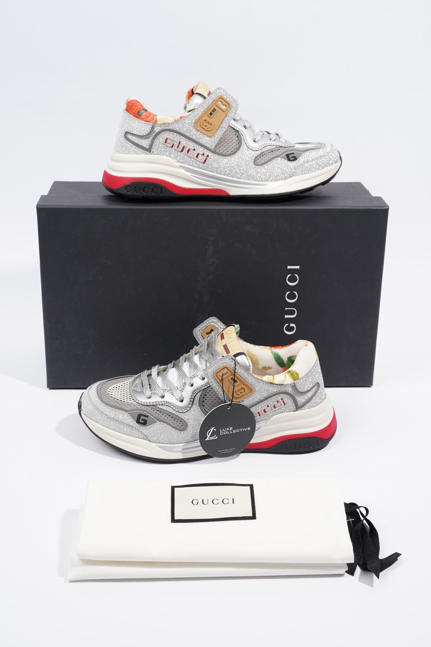 Gucci Ultraspace Silver Glitter / White / Red Glitter EU 36.5 UK 3.5