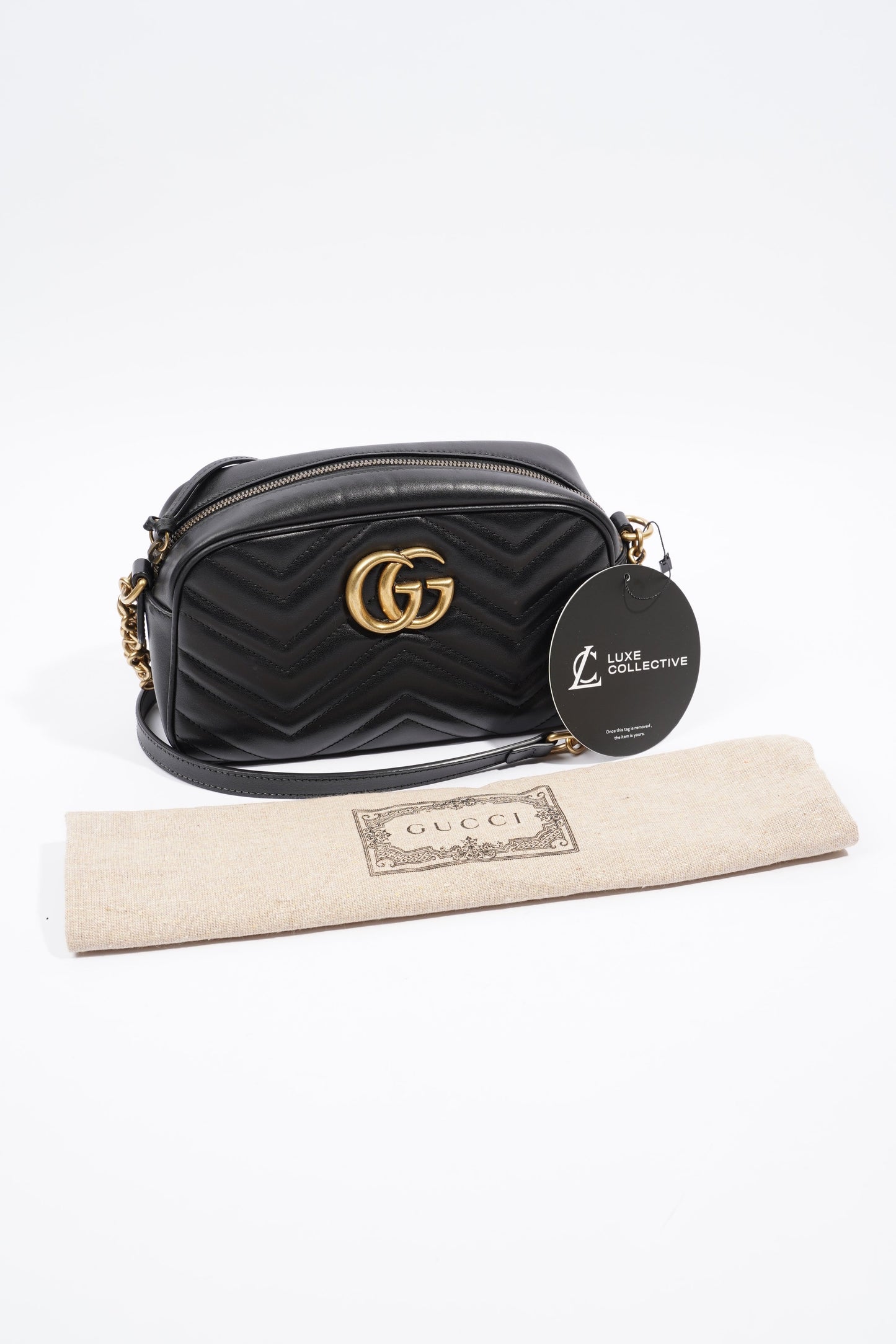 Gucci GG Marmont Zip Black Matelasse Leather Small