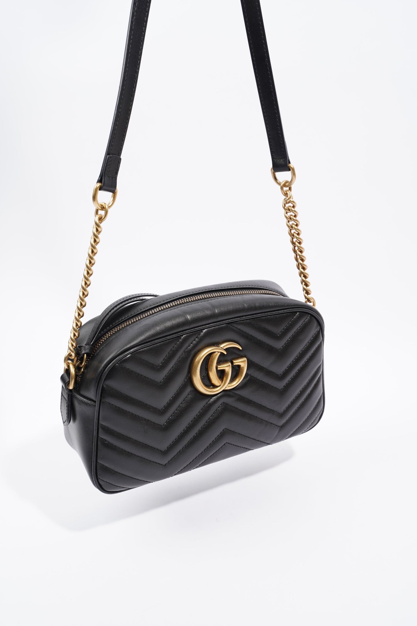 Gucci GG Marmont Zip Black Matelasse Leather Small
