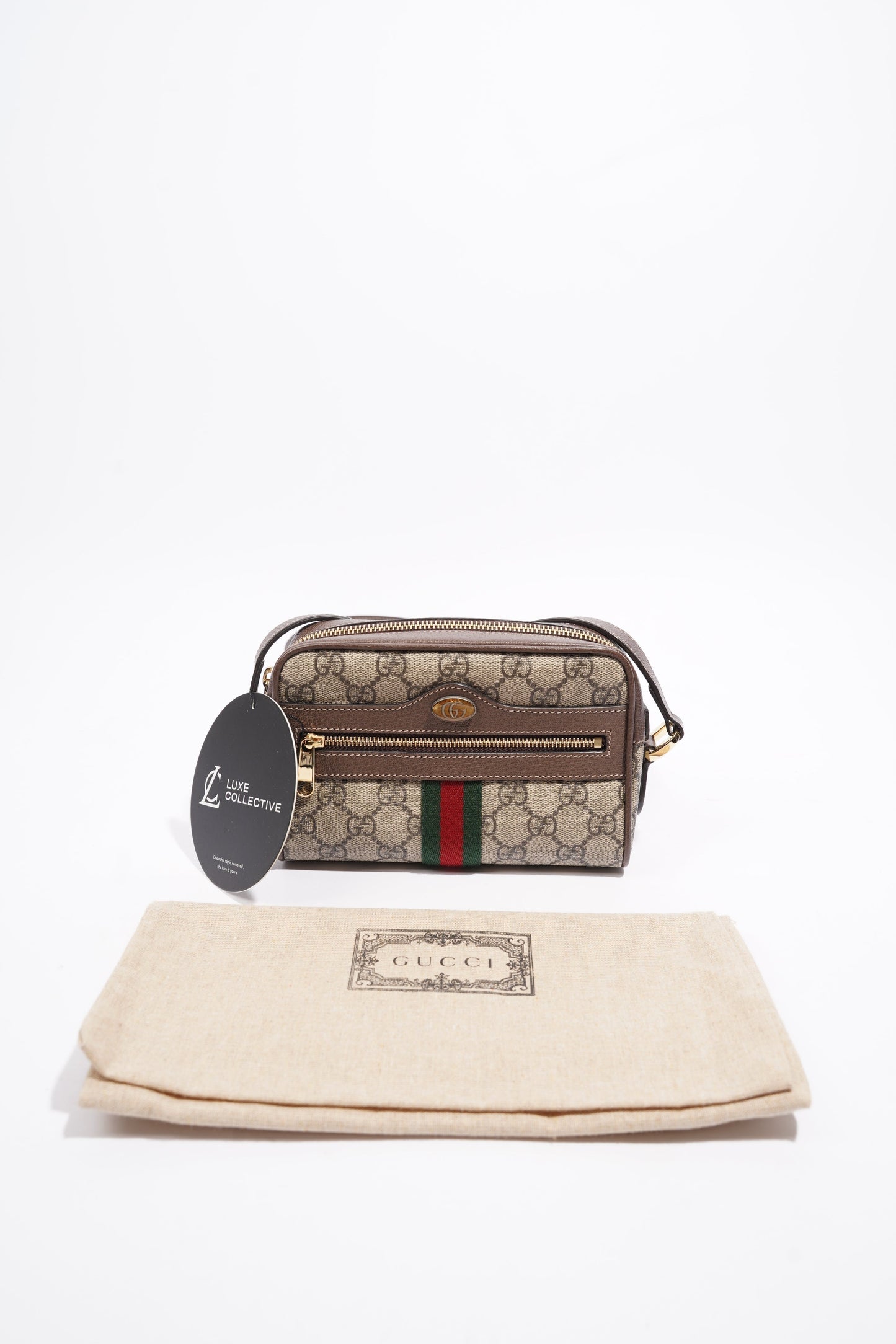 Gucci Ophidia Mini Beige And Ebony GG Supreme / Green And Red Stripe Coated Canvas