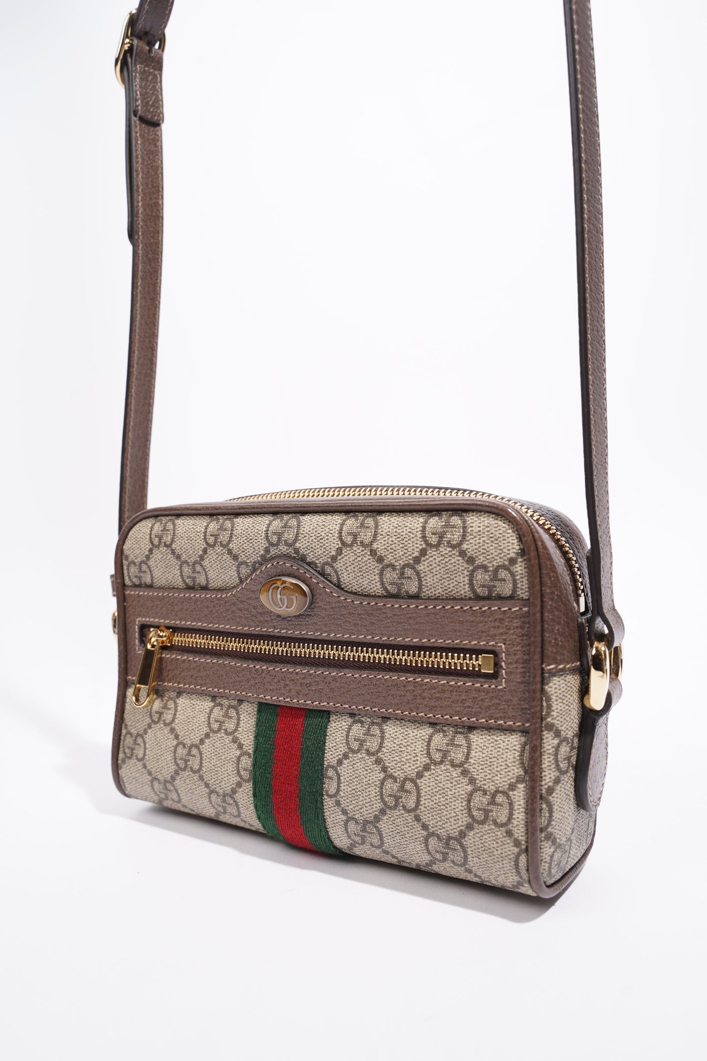 Gucci Ophidia Mini Beige And Ebony GG Supreme / Green And Red Stripe Coated Canvas