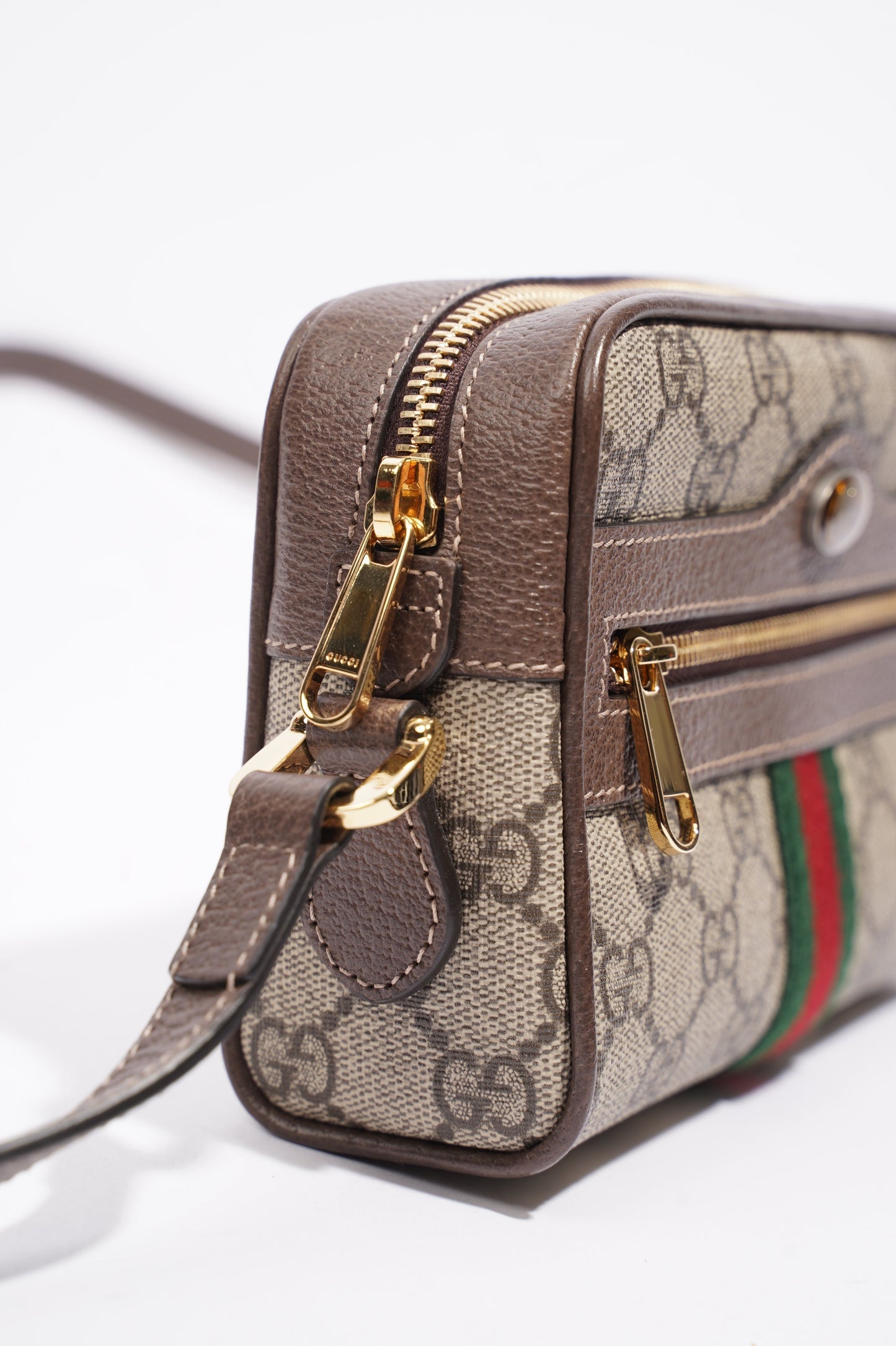 Gucci Ophidia Mini Beige And Ebony GG Supreme / Green And Red Stripe Coated Canvas