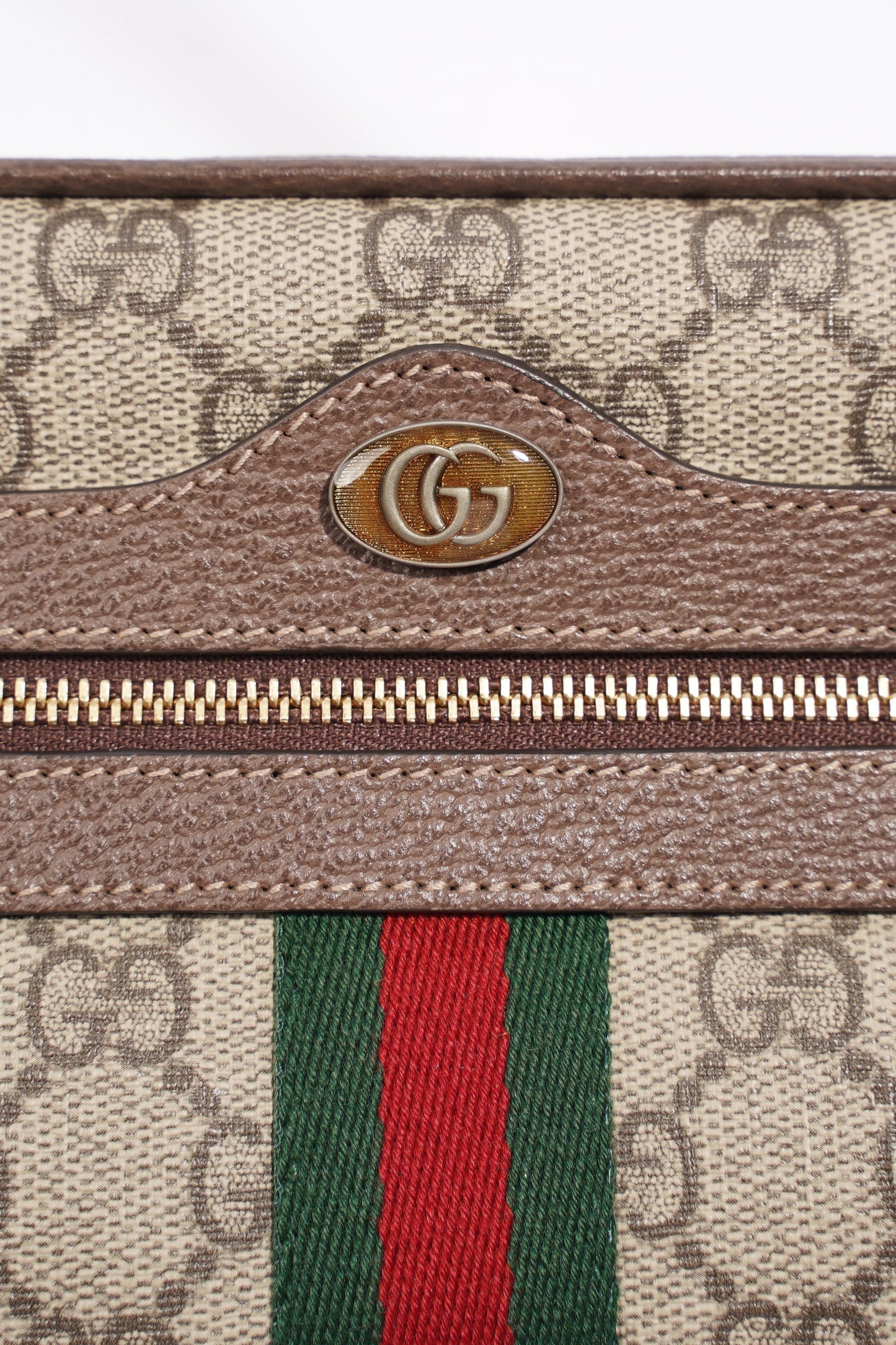 Gucci Ophidia Mini Beige And Ebony GG Supreme / Green And Red Stripe Coated Canvas