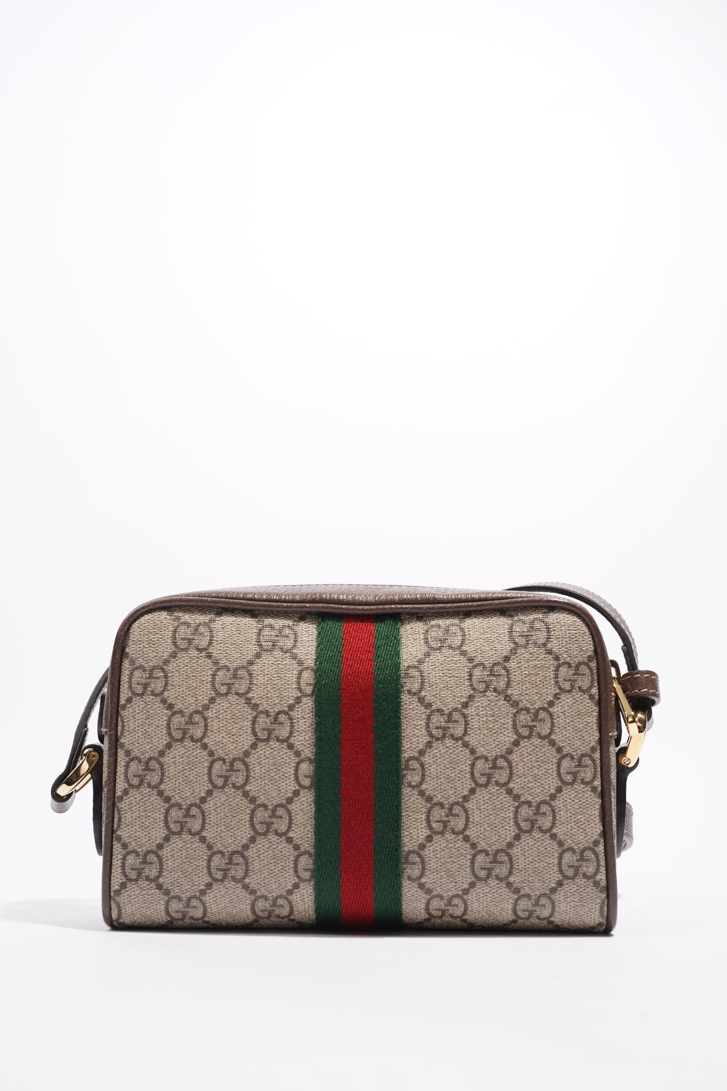 Gucci Ophidia Mini Beige And Ebony GG Supreme / Green And Red Stripe Coated Canvas