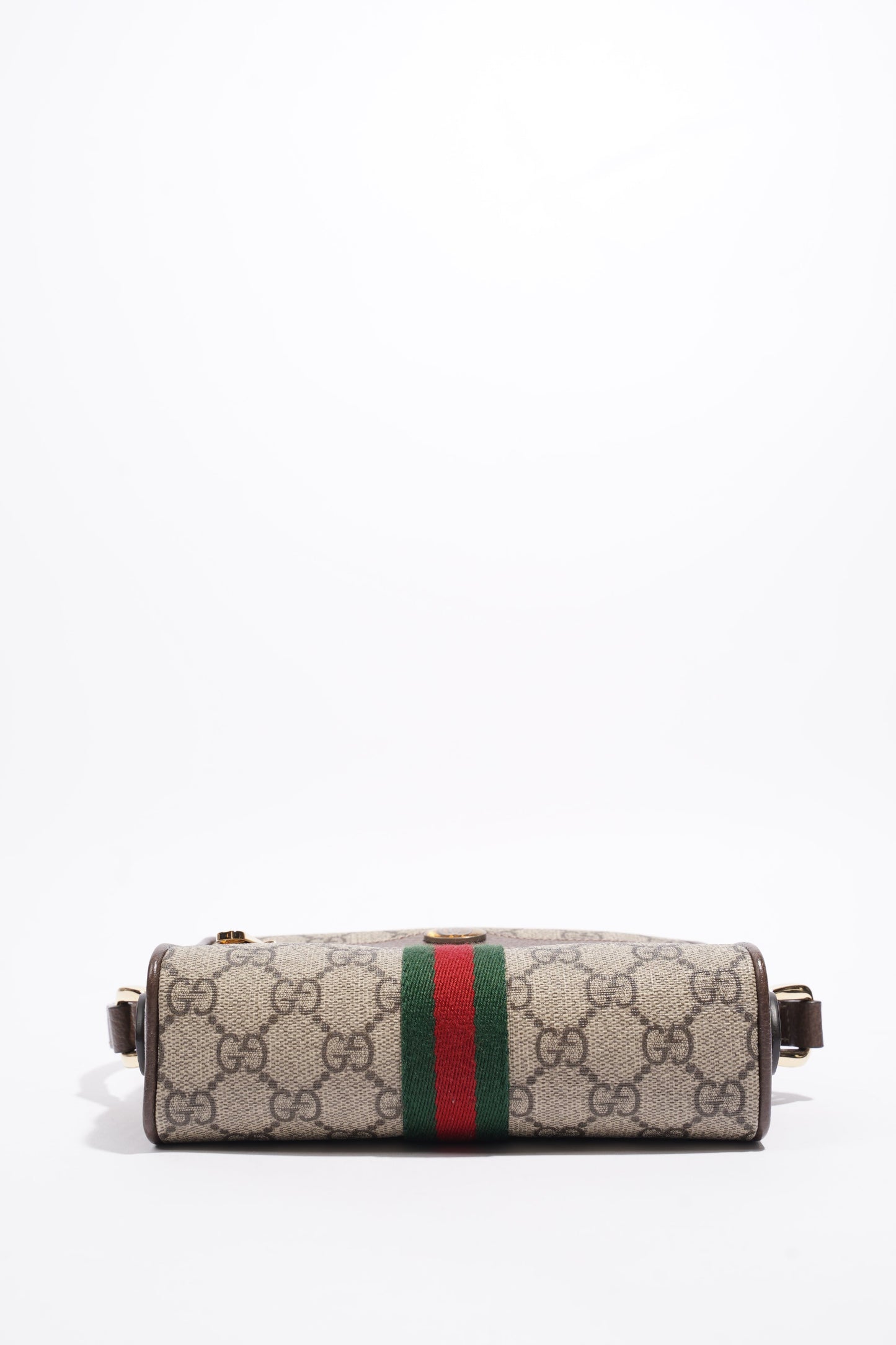 Gucci Ophidia Mini Beige And Ebony GG Supreme / Green And Red Stripe Coated Canvas