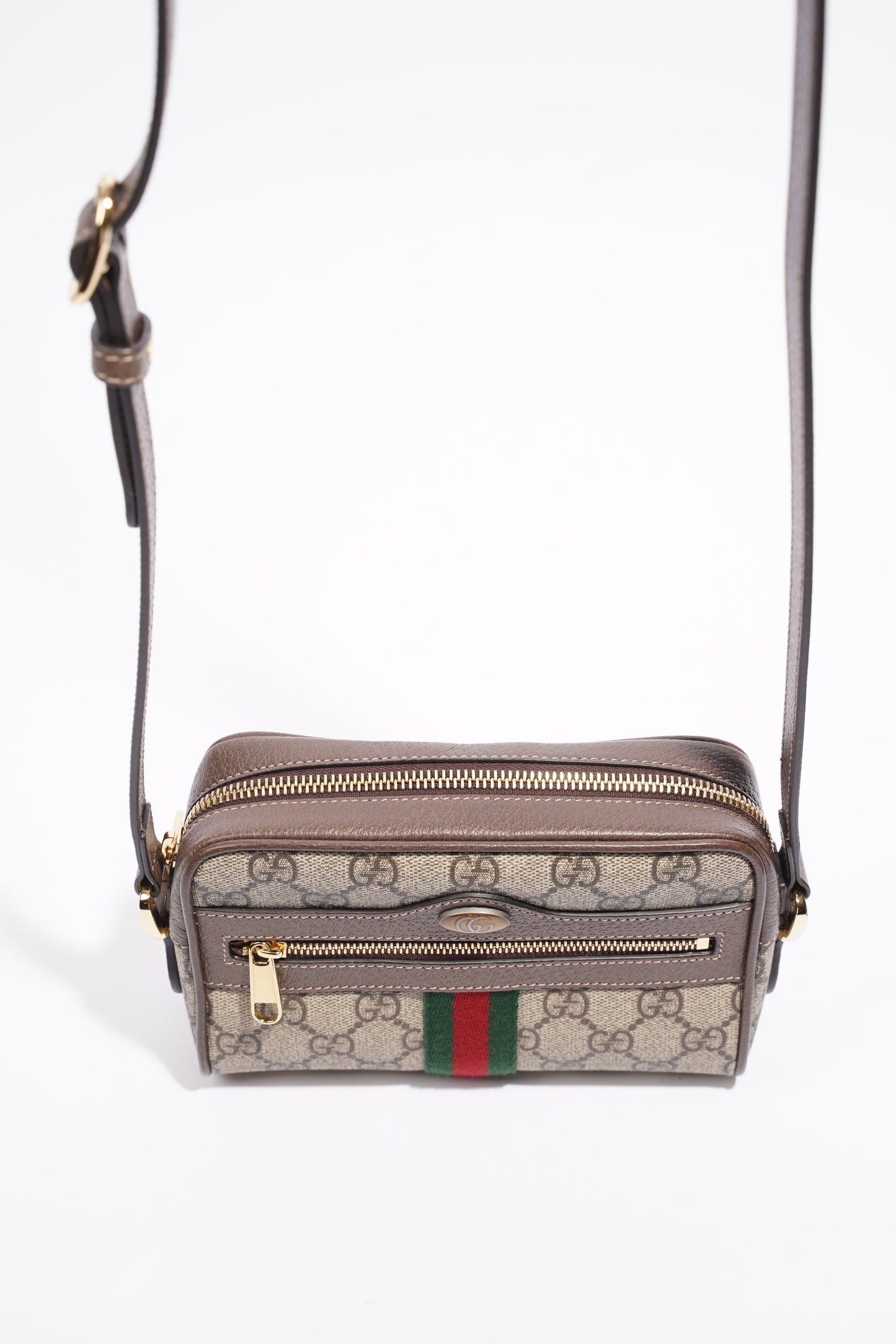 Gucci Ophidia Mini Beige And Ebony GG Supreme / Green And Red Stripe Coated Canvas
