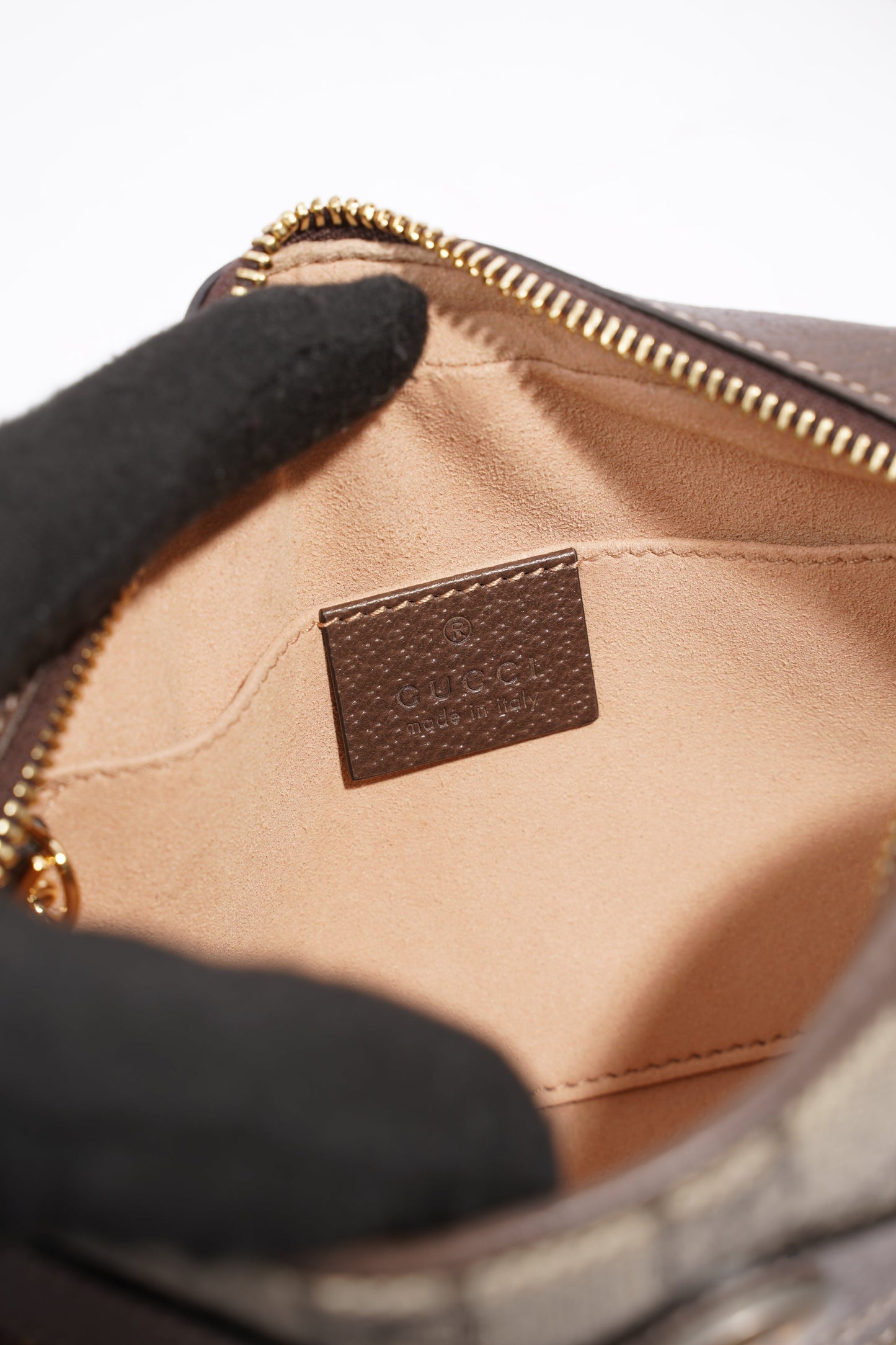 Gucci Ophidia Mini Beige And Ebony GG Supreme / Green And Red Stripe Coated Canvas