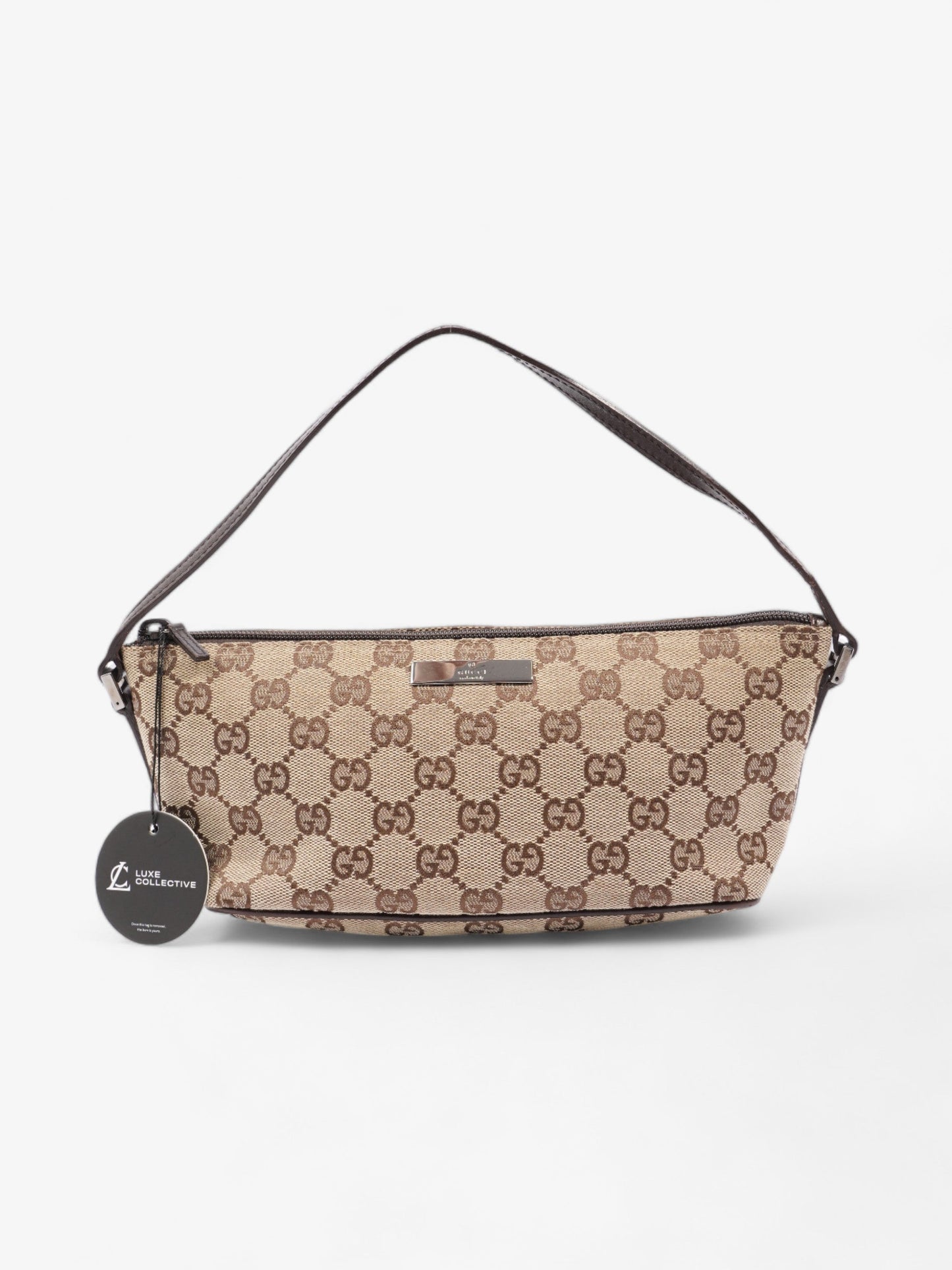 Gucci Boat Pochette Beige And Ebony GG Supreme Canvas