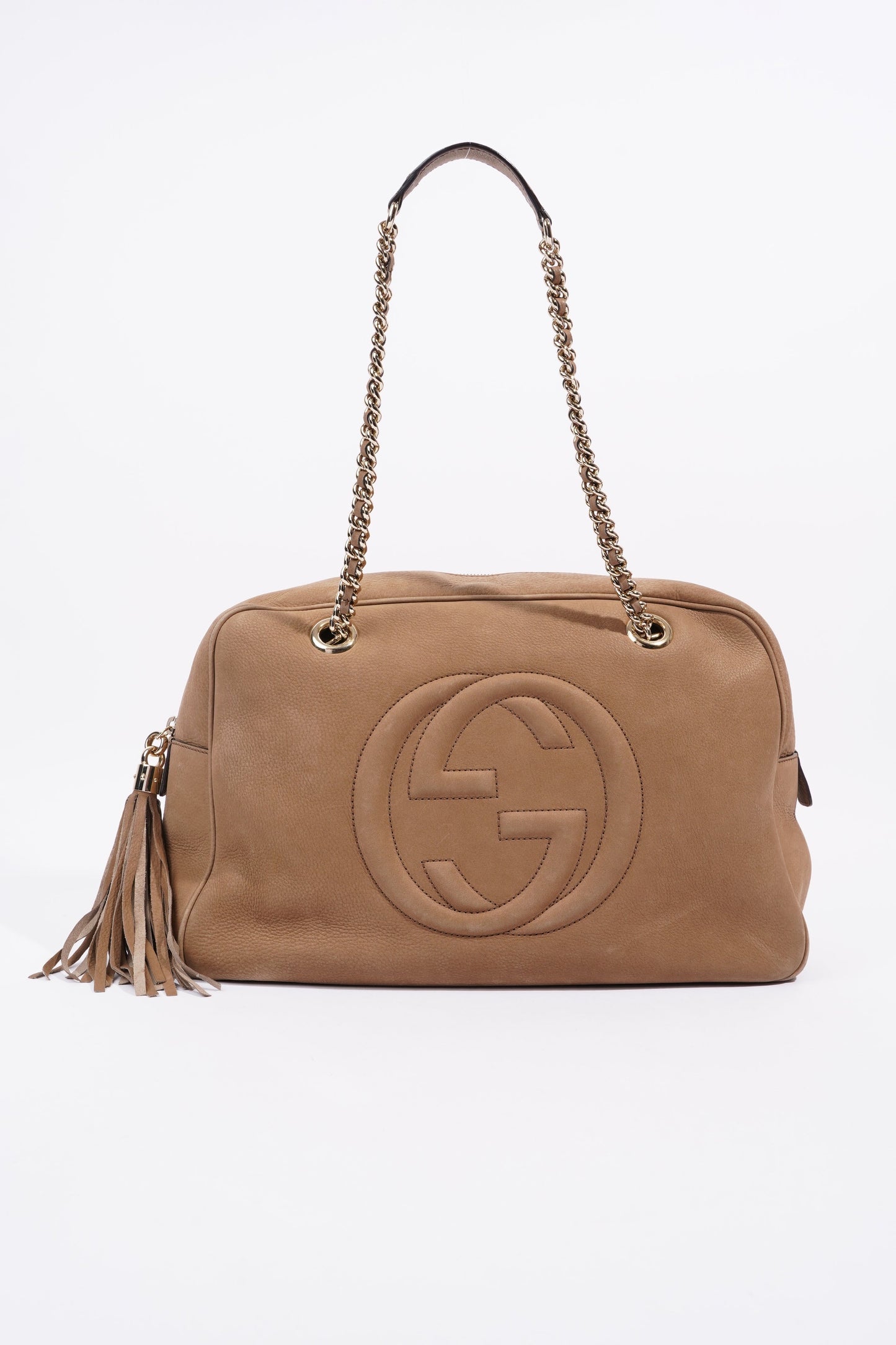 Gucci Soho Nubuck Chain Shoulder Bag Brown Suede