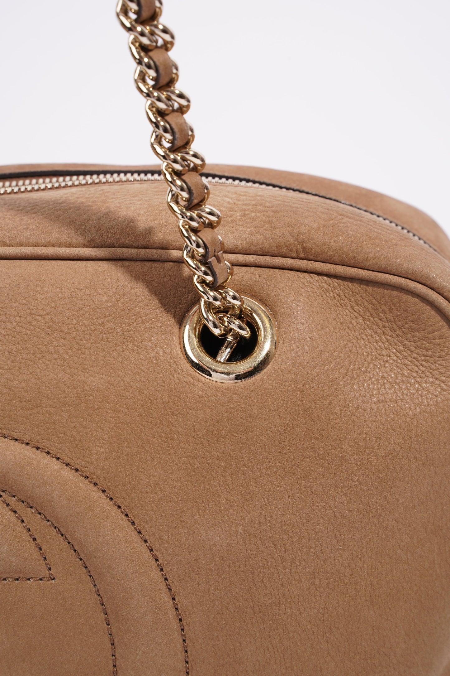 Gucci Soho Nubuck Chain Shoulder Bag Brown Suede