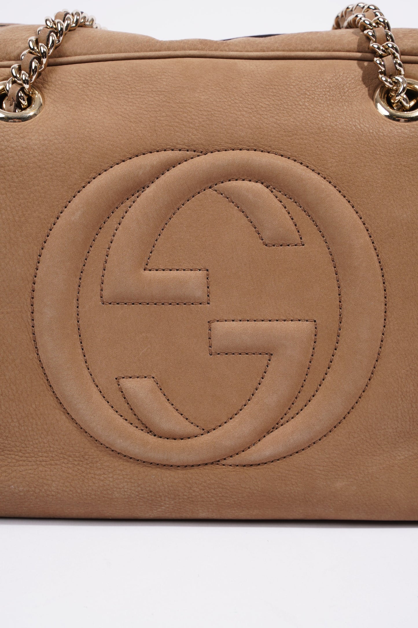 Gucci Soho Nubuck Chain Shoulder Bag Brown Suede
