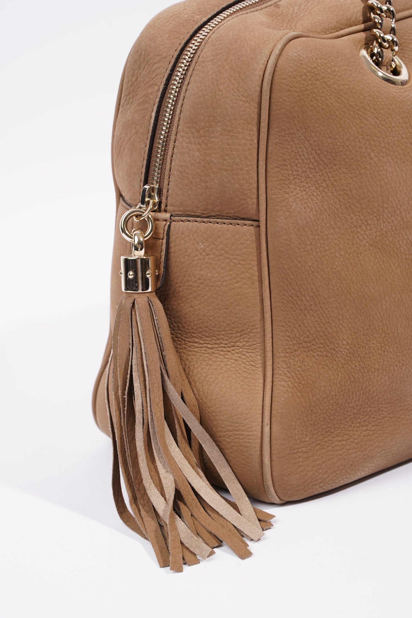 Gucci Soho Nubuck Chain Shoulder Bag Brown Suede