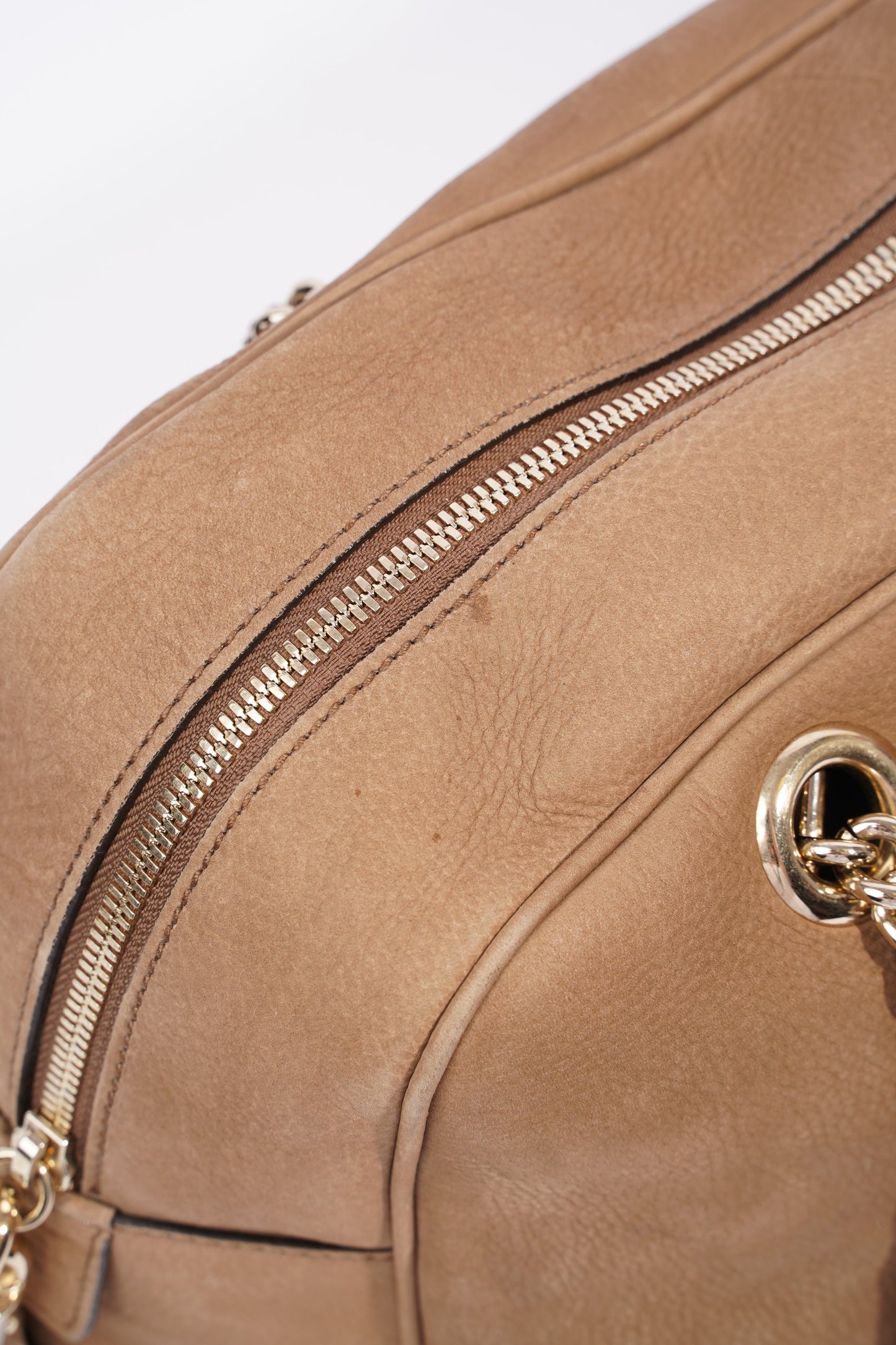 Gucci Soho Nubuck Chain Shoulder Bag Brown Suede