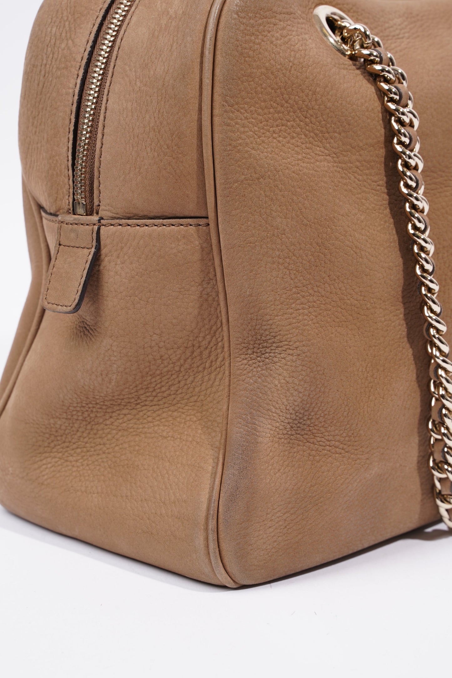 Gucci Soho Nubuck Chain Shoulder Bag Brown Suede