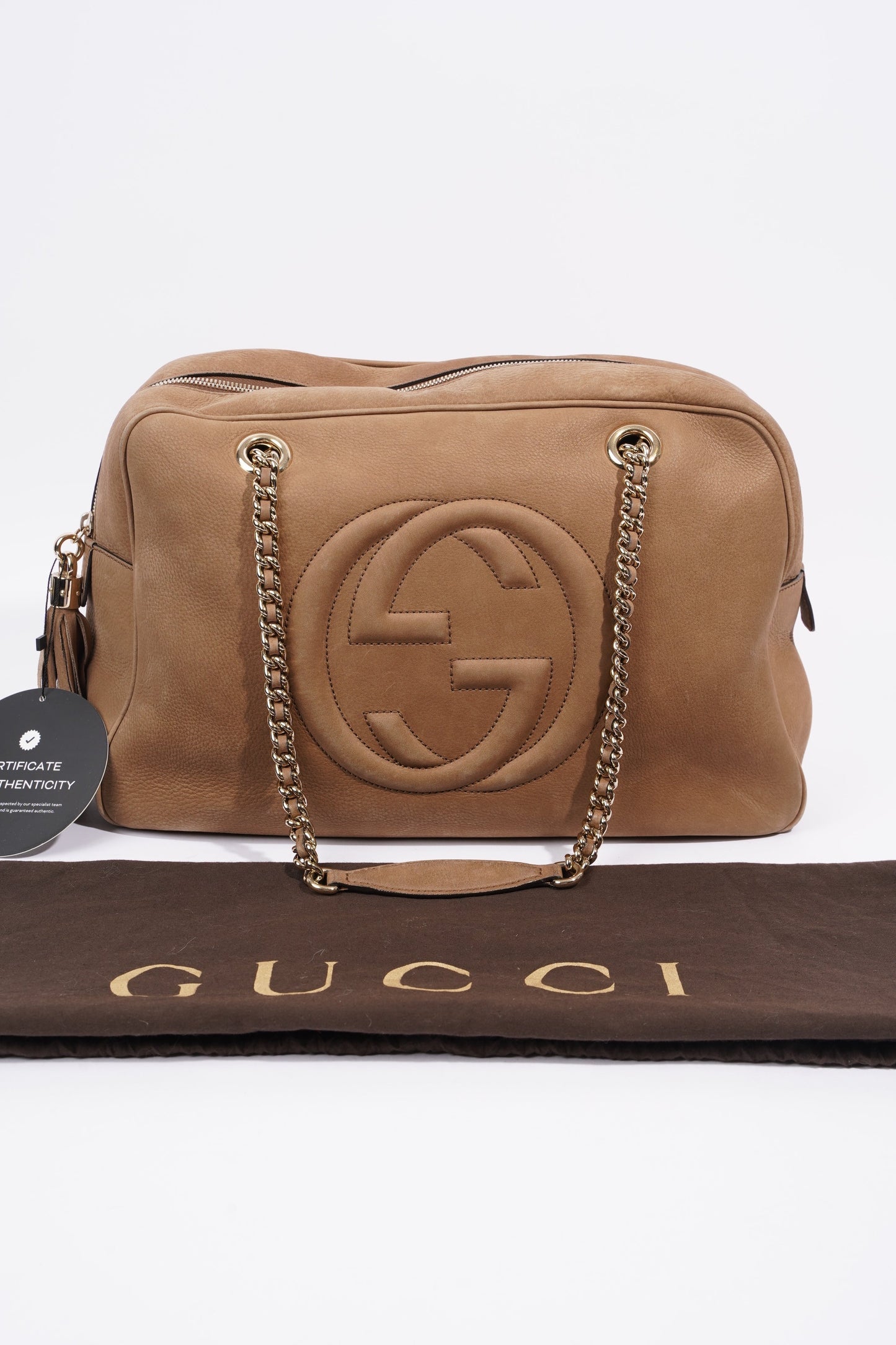 Gucci Soho Nubuck Chain Shoulder Bag Brown Suede