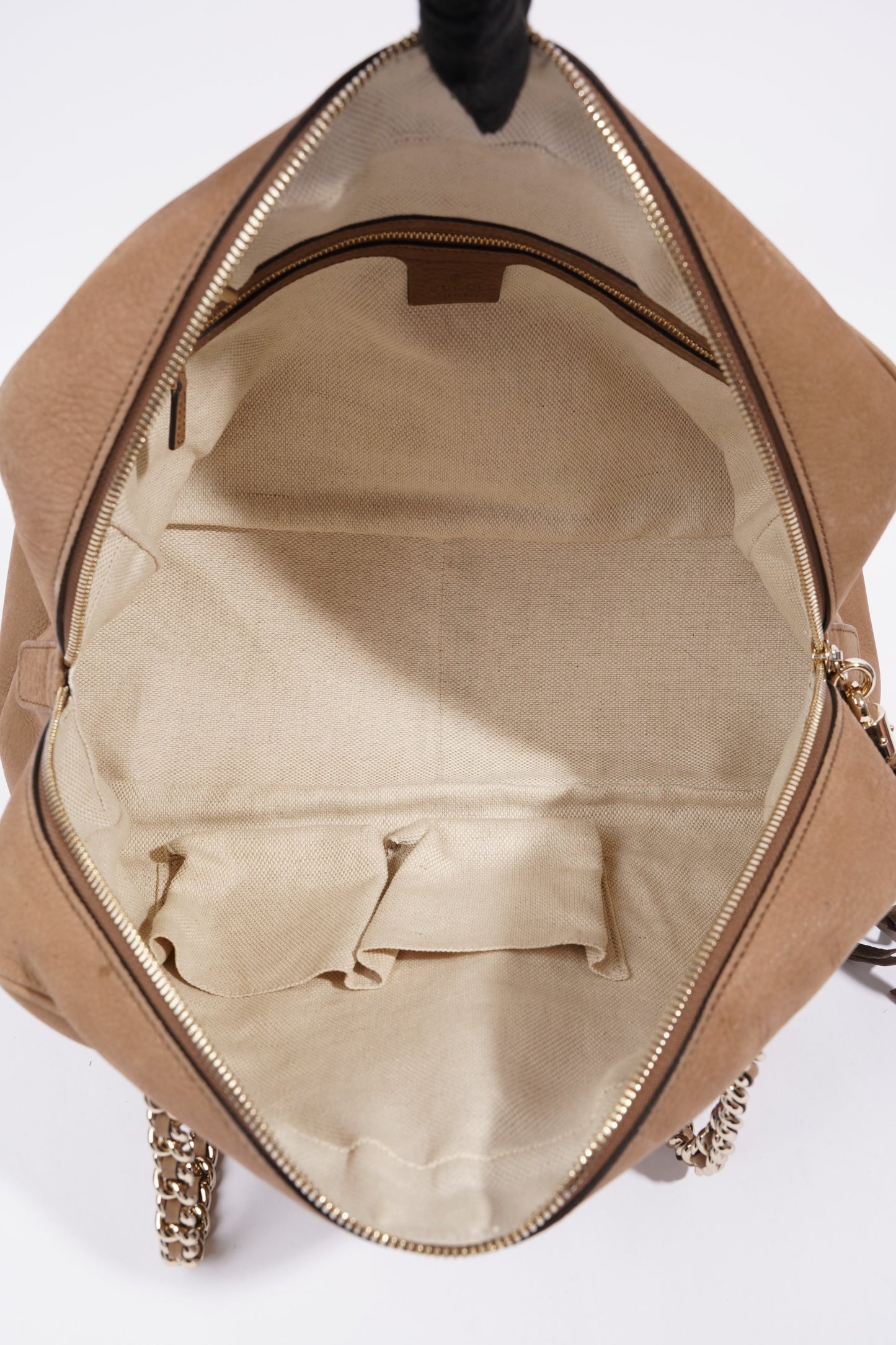 Gucci Soho Nubuck Chain Shoulder Bag Brown Suede