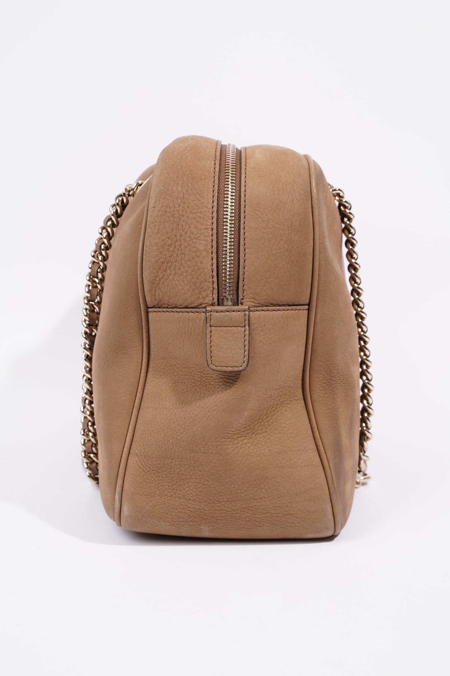 Gucci Soho Nubuck Chain Shoulder Bag Brown Suede