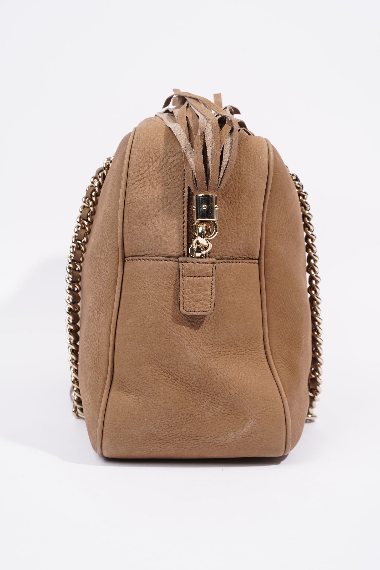 Gucci Soho Nubuck Chain Shoulder Bag Brown Suede