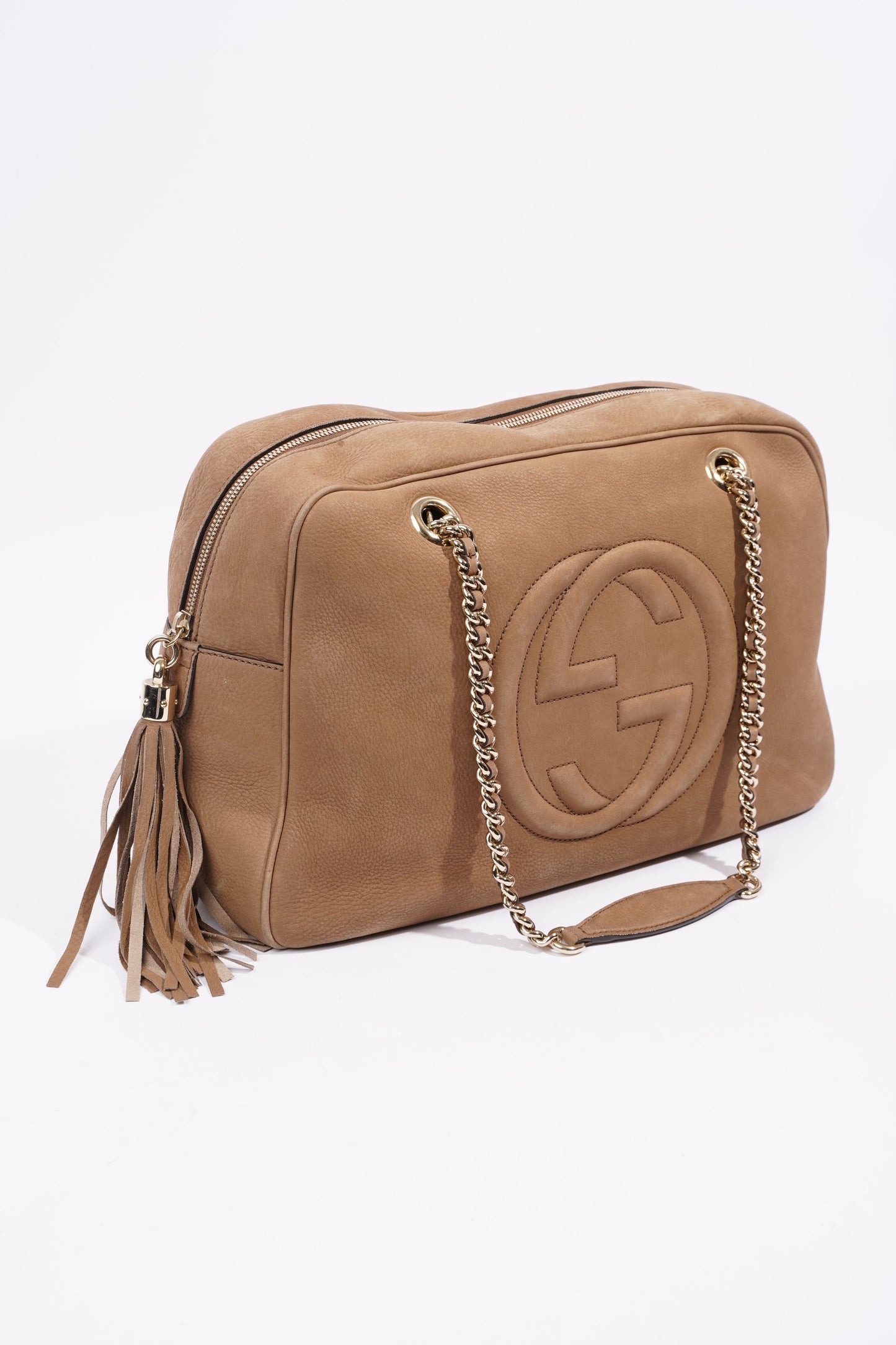 Gucci Soho Nubuck Chain Shoulder Bag Brown Suede