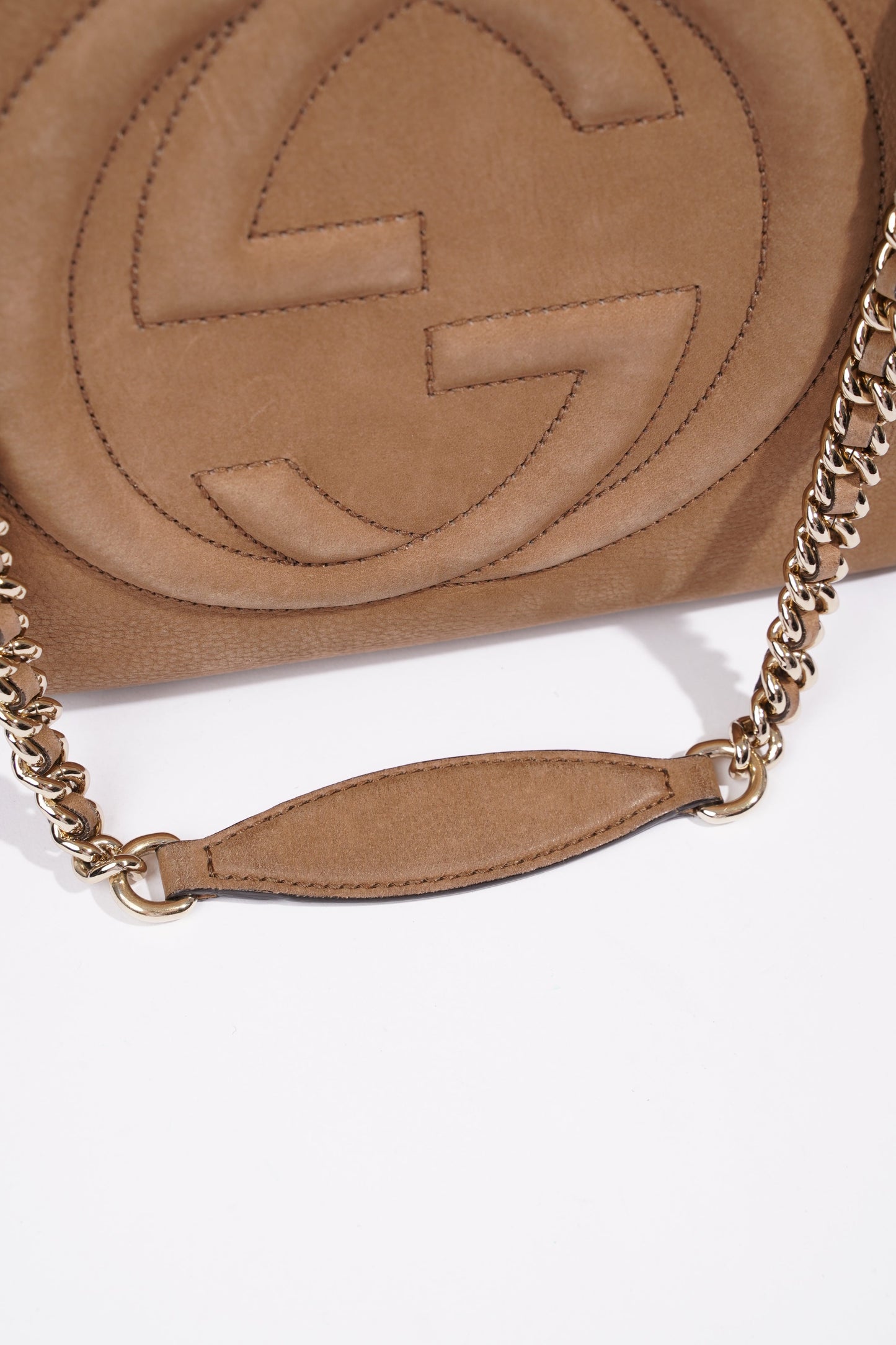 Gucci Soho Nubuck Chain Shoulder Bag Brown Suede