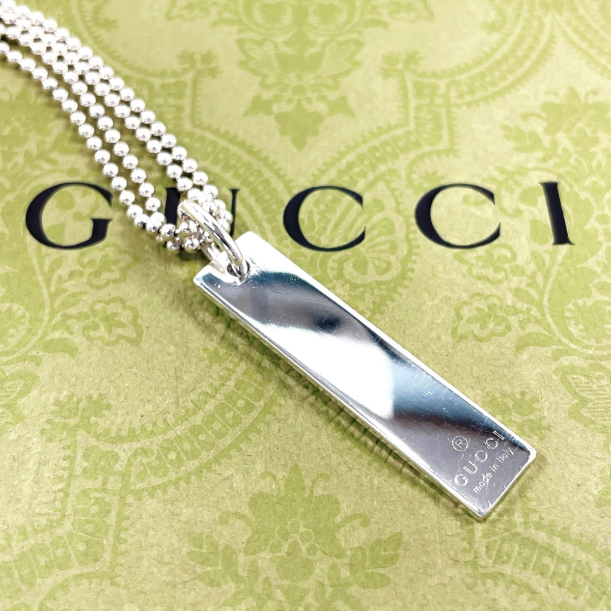 GUCCI Necklace Silver925 Silver Double Ball Chain plate Women Secondhand