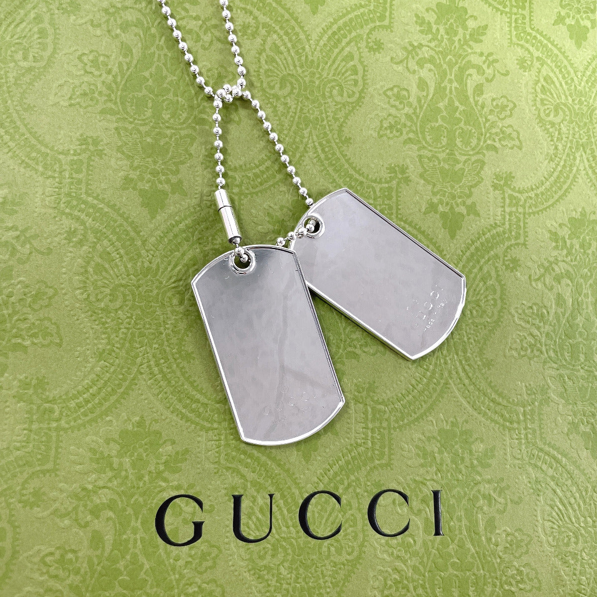 GUCCI Necklace Silver925 Silver Ball chain dog tag double plate