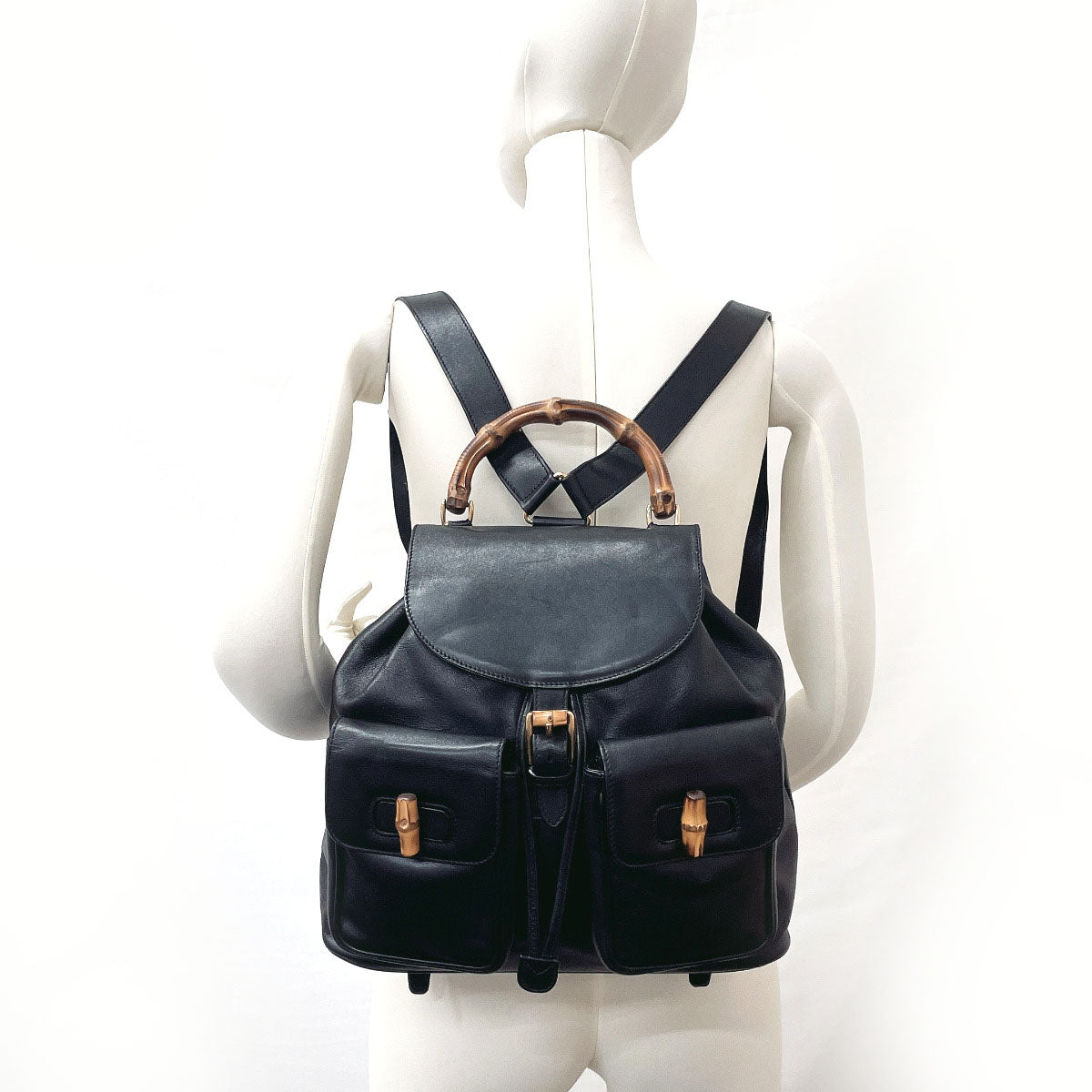 GUCCI Backpack 003 58 0016 leather black Bamboo Women Used