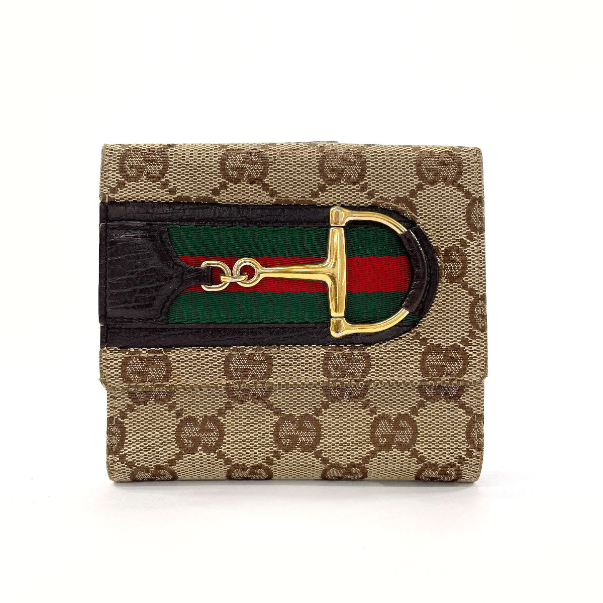 GUCCI Bifold Wallet 138029 GG canvas Brown Sherry line Horsebit unisex Used