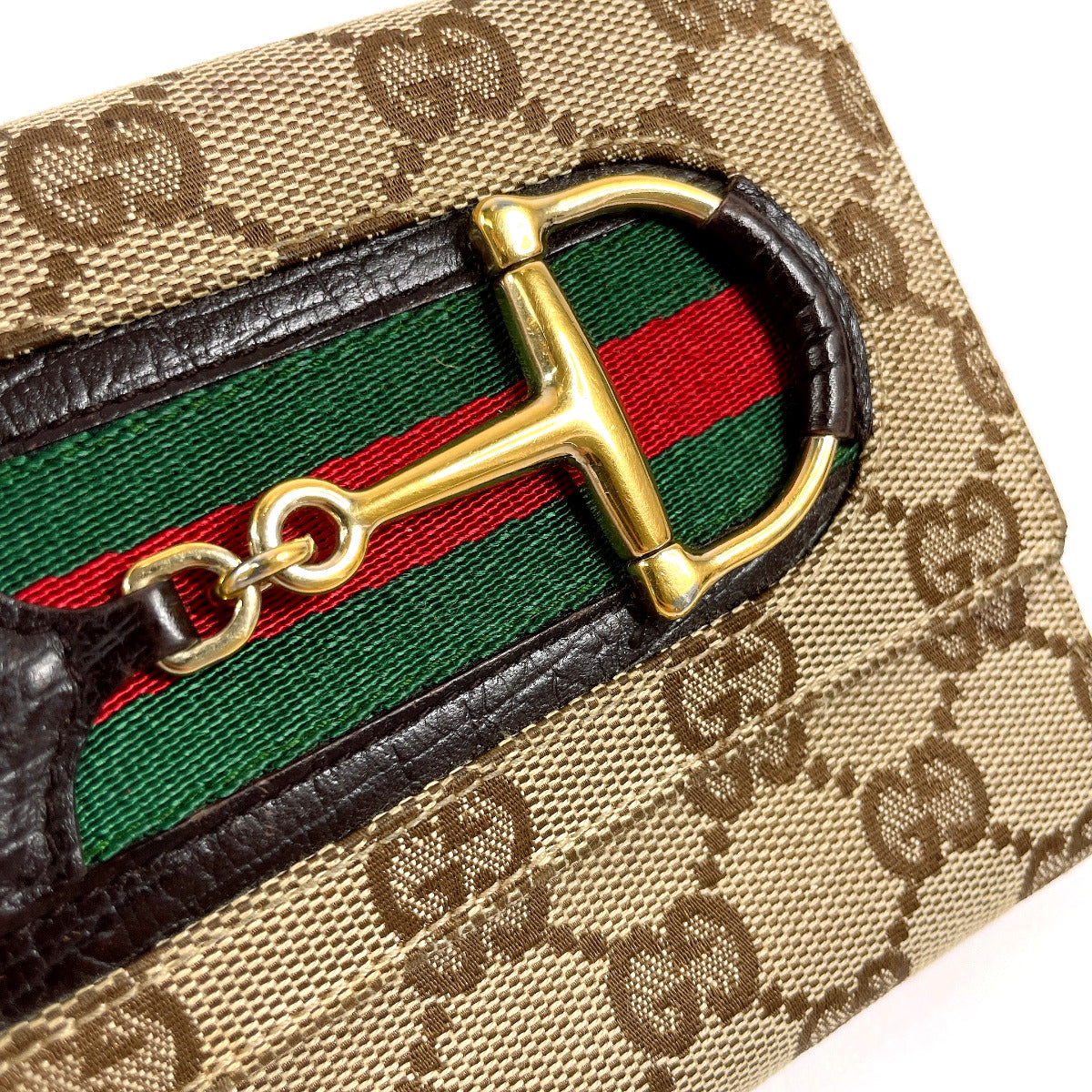 GUCCI Bifold Wallet 138029 GG canvas Brown Sherry line Horsebit unisex Used