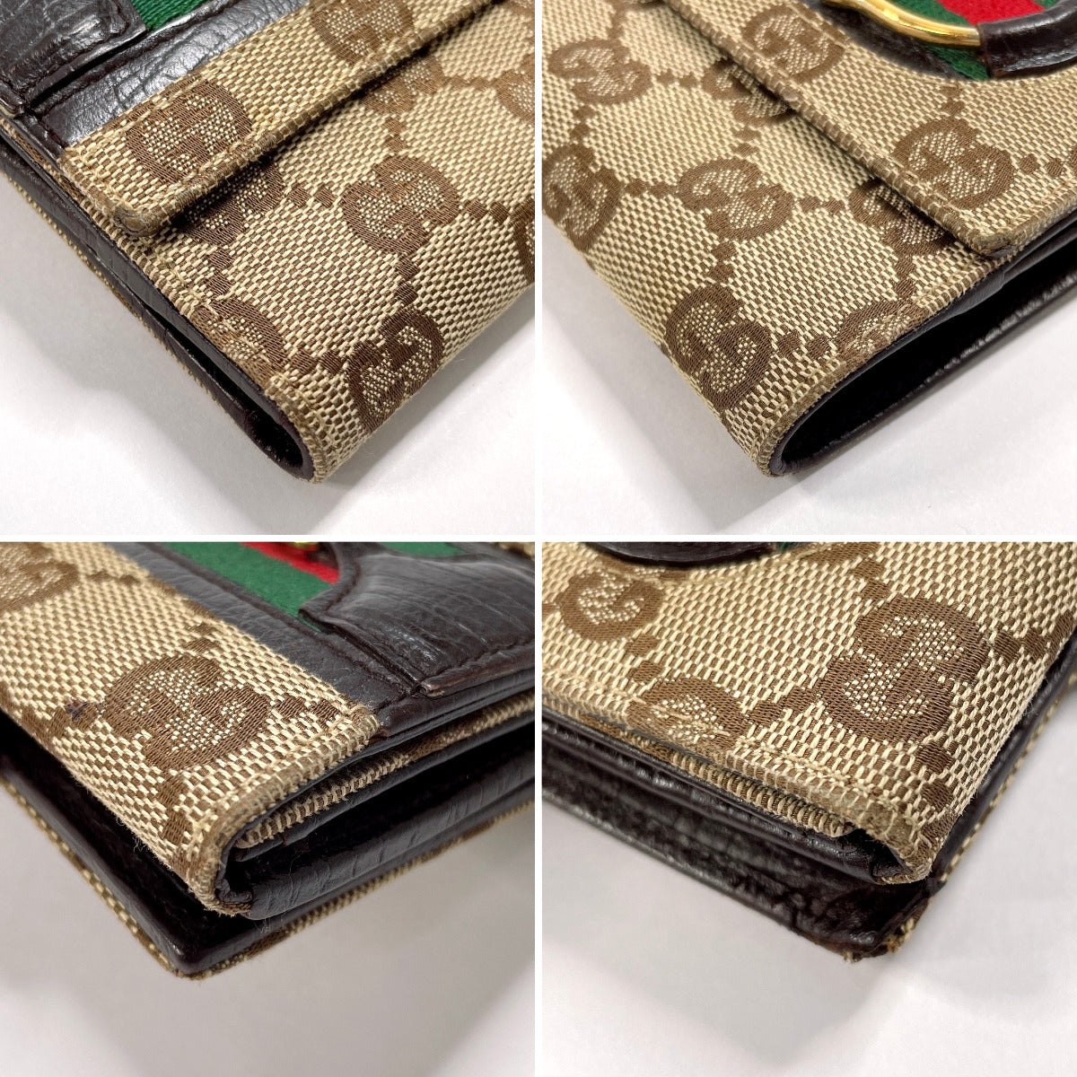 GUCCI Bifold Wallet 138029 GG canvas Brown Sherry line Horsebit unisex Used